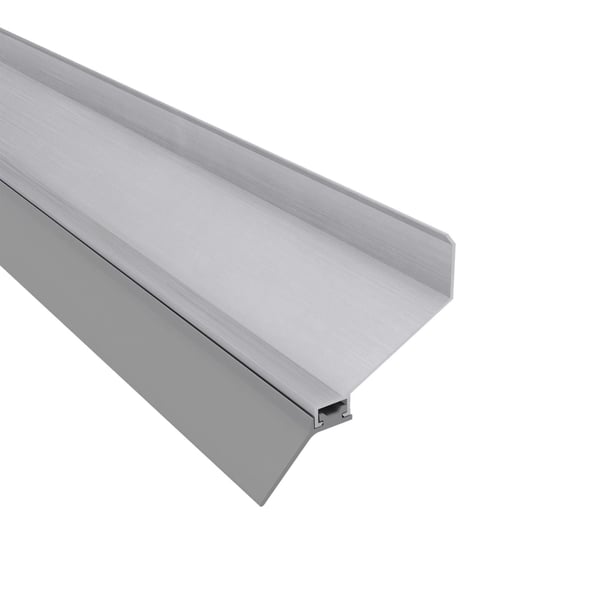 Wandanschlussprofil Aluminium blank, schraeg von oben mit schmaler Oberseite und breiter Unterseite