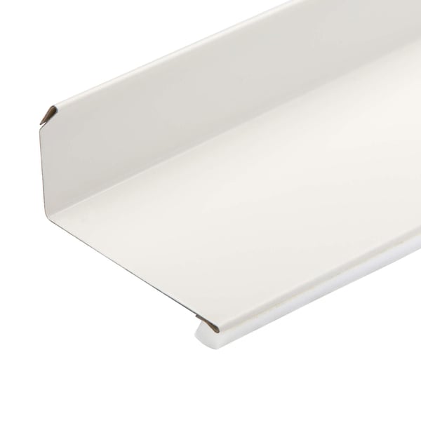 Wandanschlussprofil aus Stahl, weiß, Detailansicht der Kanten und der glatten Oberfläche