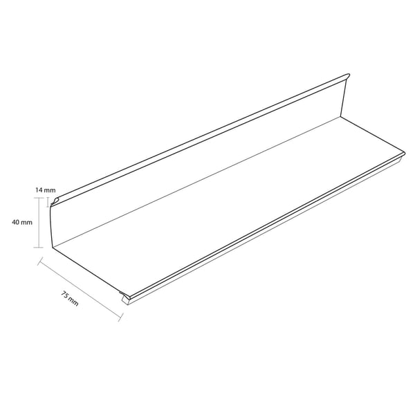 Wandanschlussprofil, technische Zeichnung mit Massen 14 mm, 40 mm, 75 mm