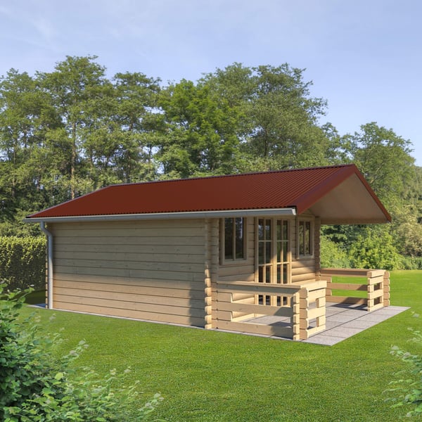 Wellblech 18/1064 rotbraun auf einem Gartenhaus verbaut, Anwendungsbeispiel