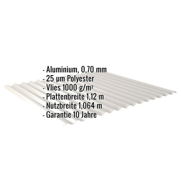 Wellblech 18/1064 Aluminium 0,70 mm Weißaluminium mit eingeblendeten Eckdaten