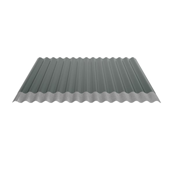 Wellblech 18/1064 Aluminium moosgrün mit grauer Anti-Tropf-Vliesbeschichtung auf der Unterseite
