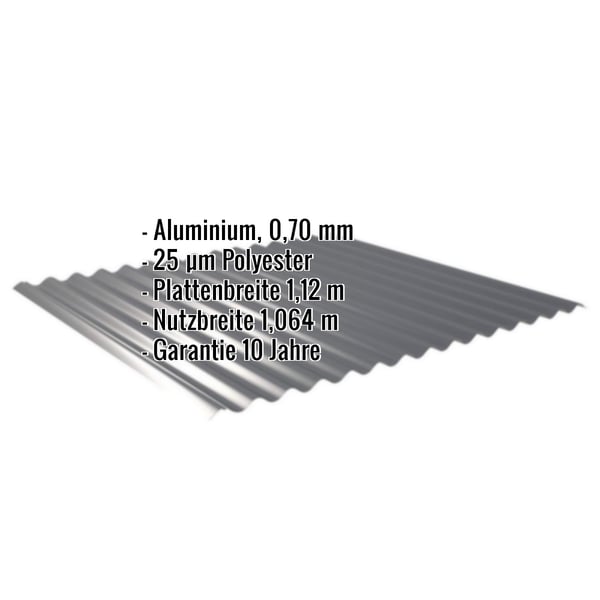 Wellblech 18/1064 Aluminium 0,70 mm Anthrazitgrau mit eingeblendeten Eckdaten