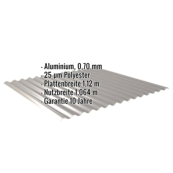 Wellblech 18/1064 Aluminium 0,70 mm Graualuminium RAL 9007 mit eingeblendeten Eckdaten