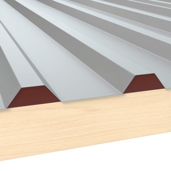Zahnblech ungelocht, rotbraun RAL 8012, 0,75 mm Stahl, auf Holzkonstruktion montiert