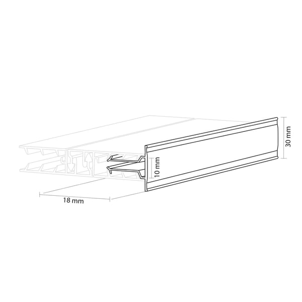 Technische Zeichnung der Zevener Sprosse Randprofil mit Massen 18 mm, 10 mm, 30 mm