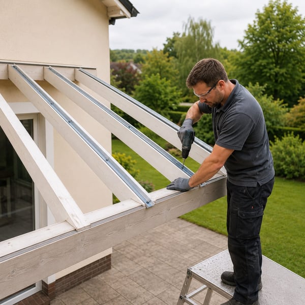Aluminium-Unterprofil wird auf dem Sparren ausgerichtet und verschraubt