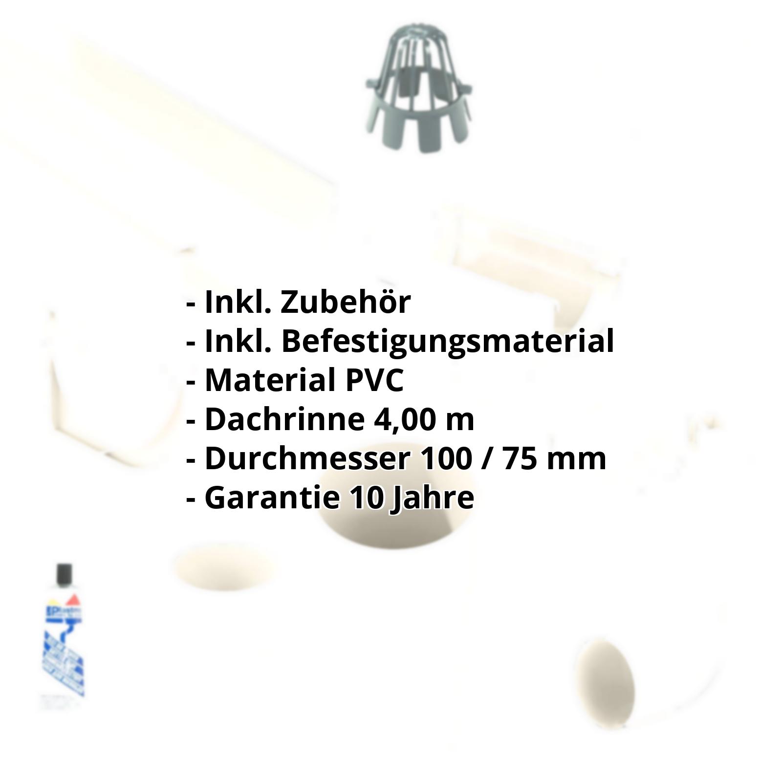 Kunststoff Dachrinnen Sparpaket 4 m | Ø 100/75 mm | Farbe Weiß #2