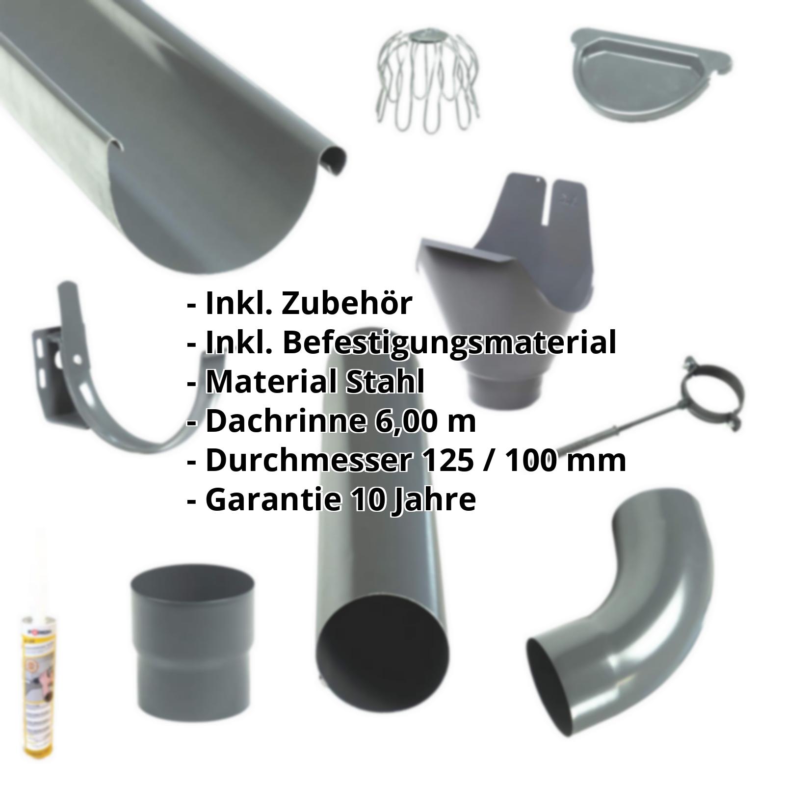 Stahl Dachrinnen Sparpaket 6 m | Ø 125/100 mm | Farbe Graphit #2