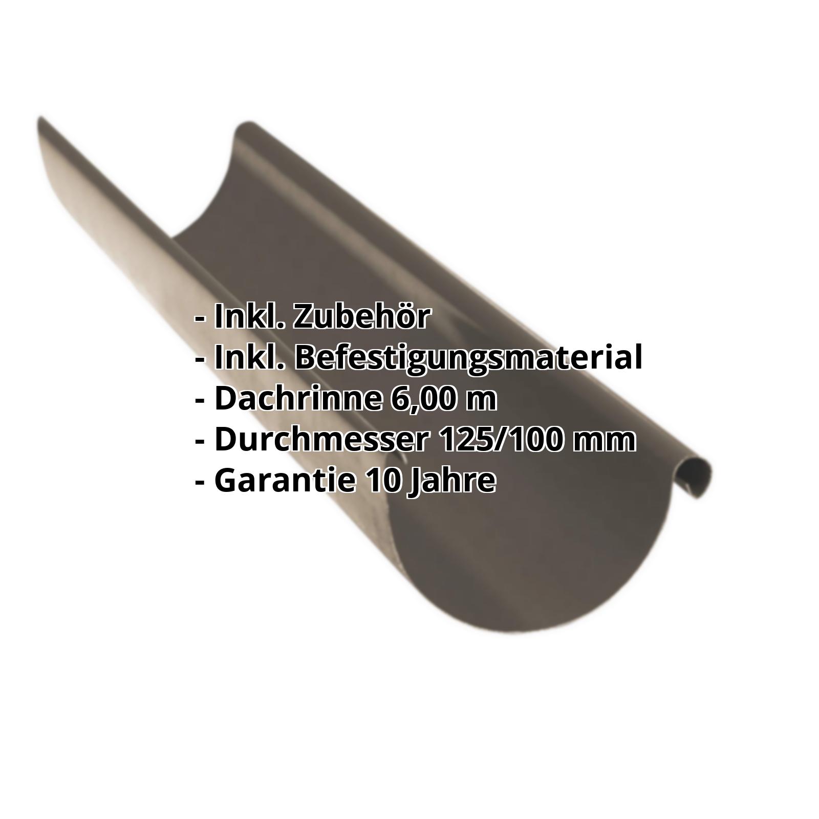 Stahl Dachrinnen Sparpaket 6 m | Ø 125/100 mm | Farbe Braun #2