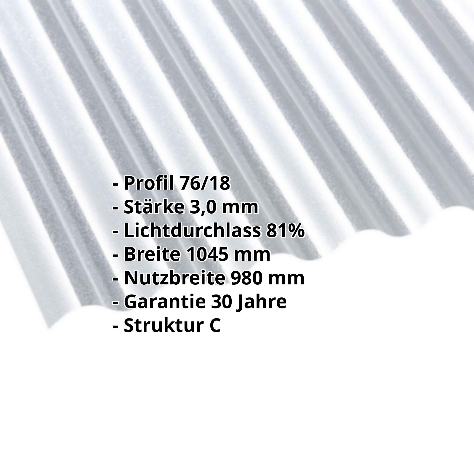 Acrylglas Wellplatte | 76/18 | 3,00 mm | Klar | C-Struktur | 2000 mm #2