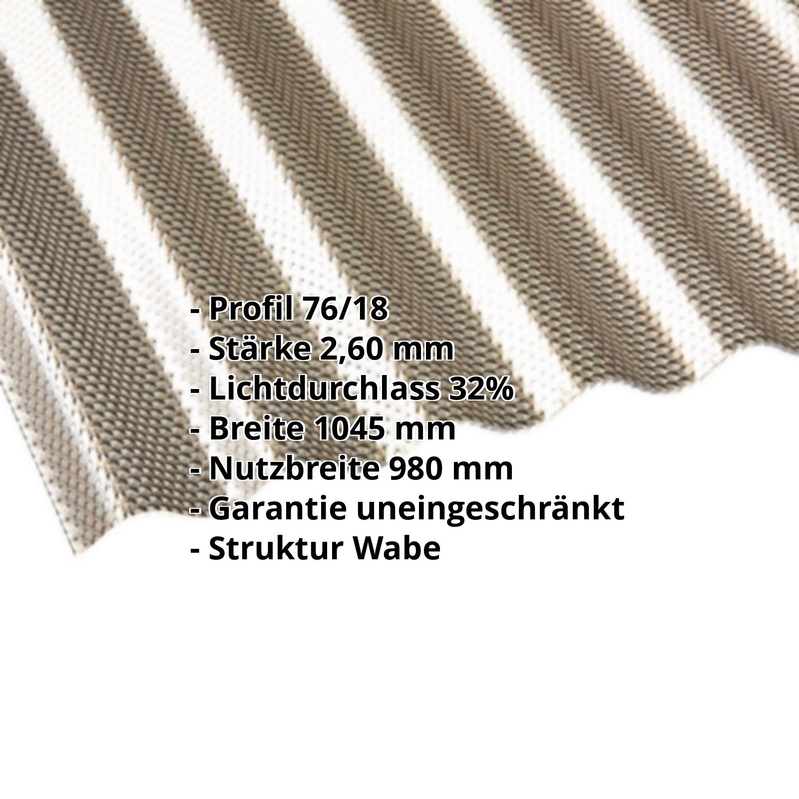 Polycarbonat Wellplatte | 76/18 | 2,60 mm | Bronze | Wabenstruktur | 2000 mm #2