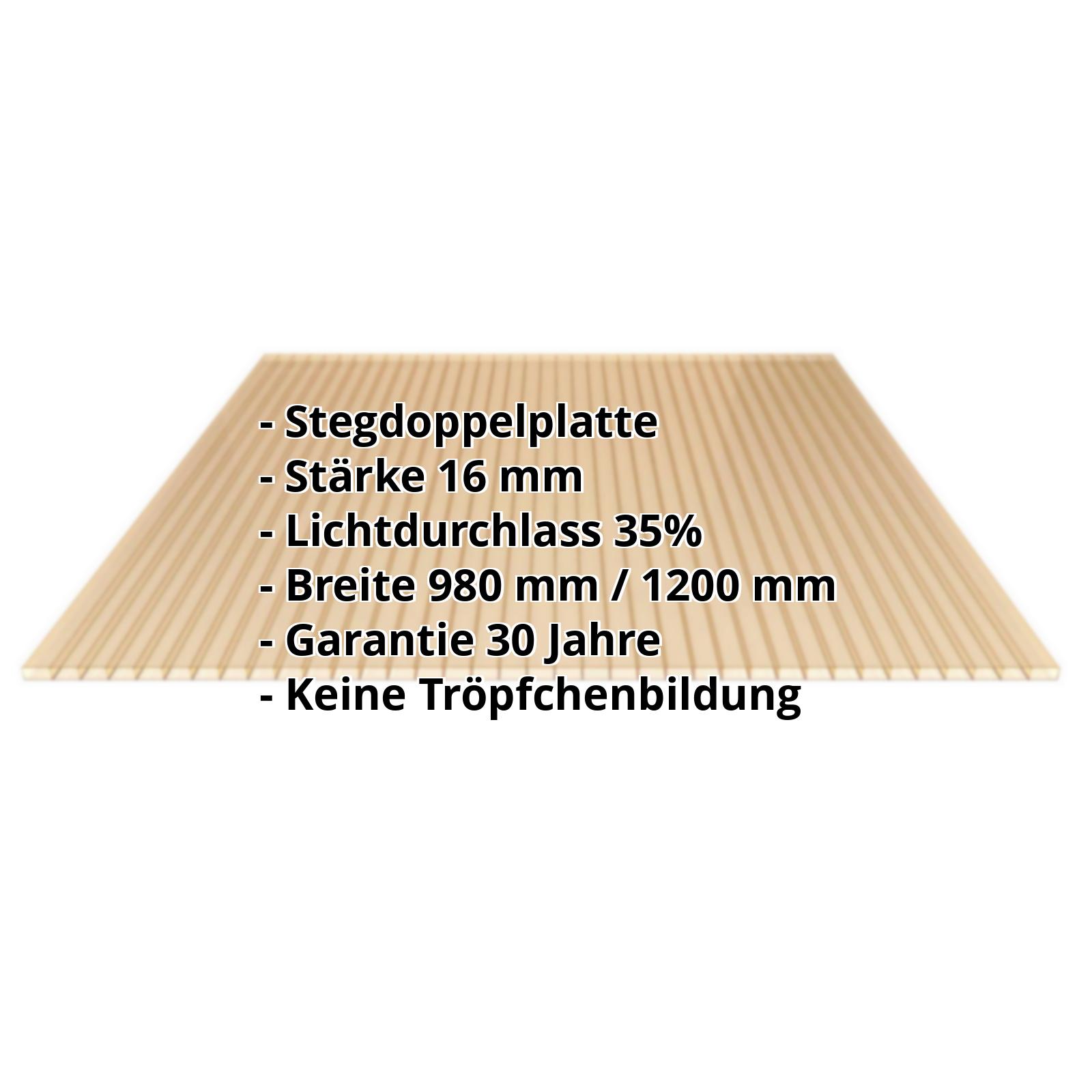 Acrylglas Stegdoppelplatte | 16 mm | Breite 1200 mm | Bronze | AntiDrop | 500 mm #2