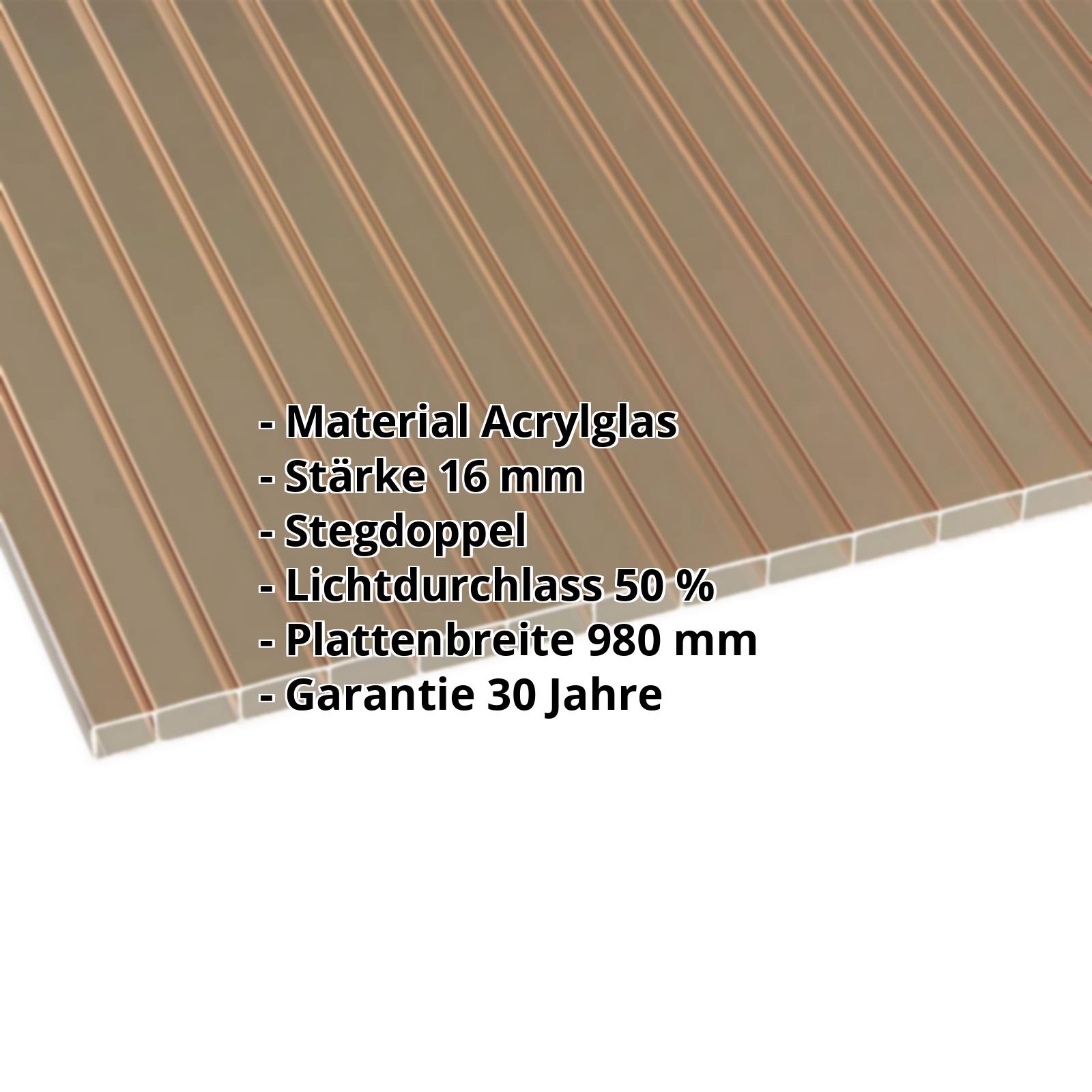 Acrylglas Stegdoppelplatte | 16 mm | Breite 980 mm | Bronze | AntiDrop | 2000 mm #2