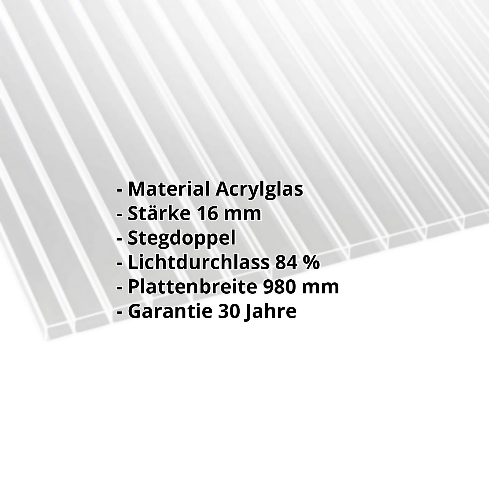 Acrylglas Stegdoppelplatte | 16 mm | Breite 980 mm | Klar | AntiDrop | 2000 mm #2