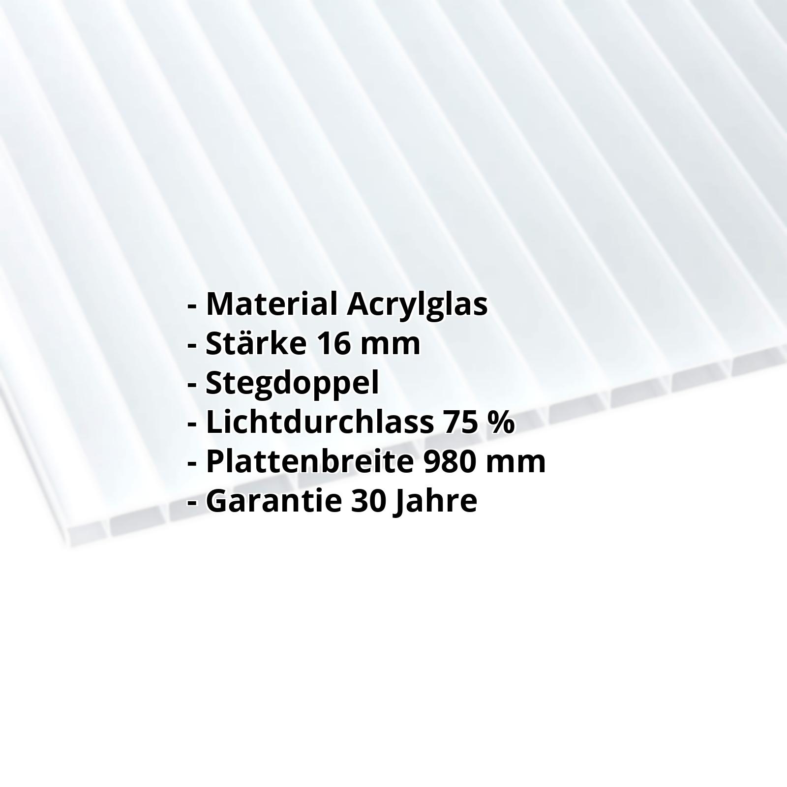 Acrylglas Stegdoppelplatte | 16 mm | Breite 980 mm | Opal Weiß | AntiDrop | 2000 mm #2