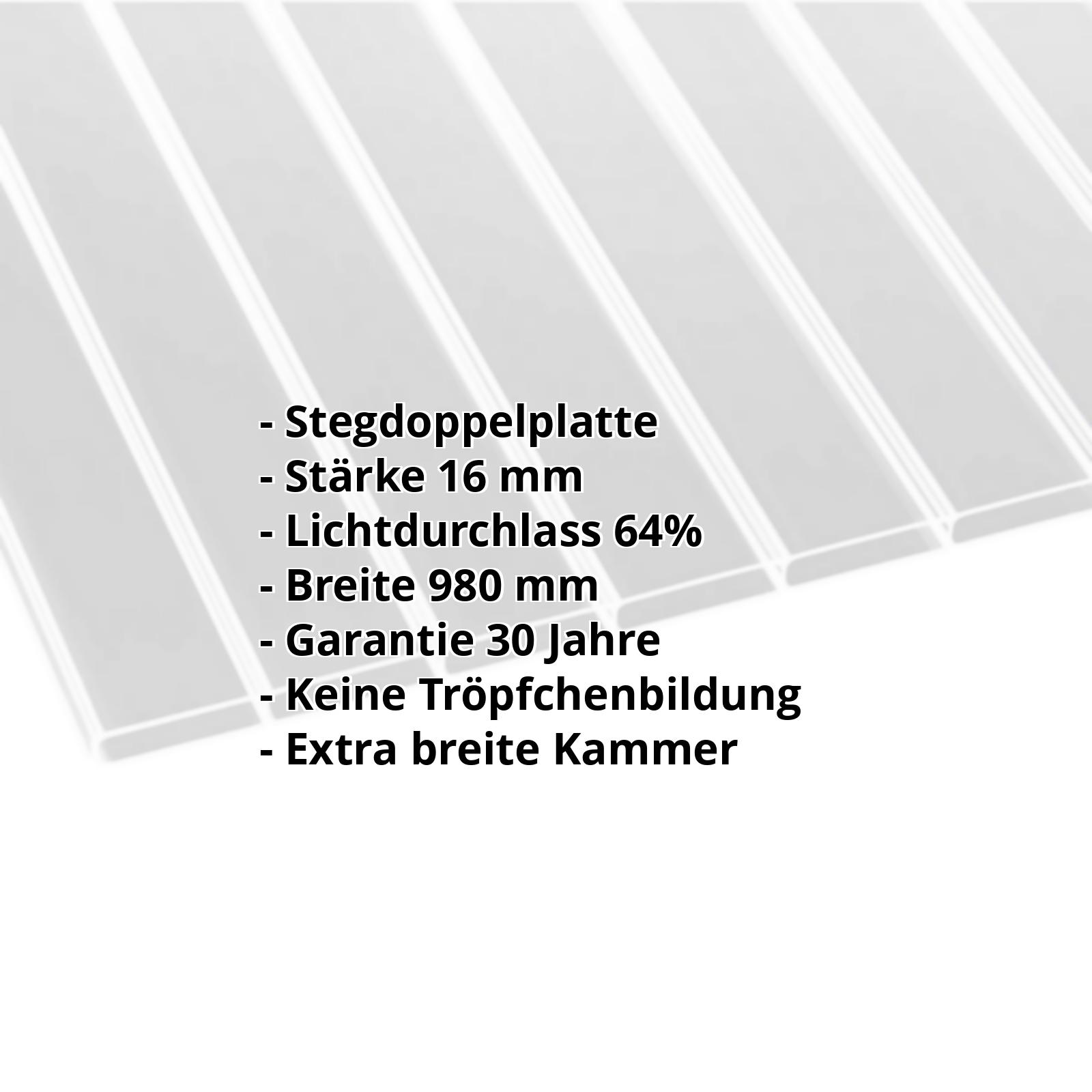 Acrylglas Stegplatte | 16 mm | Breite 980 mm | Klar | AntiDrop | Breitkammer | 2000 mm #2