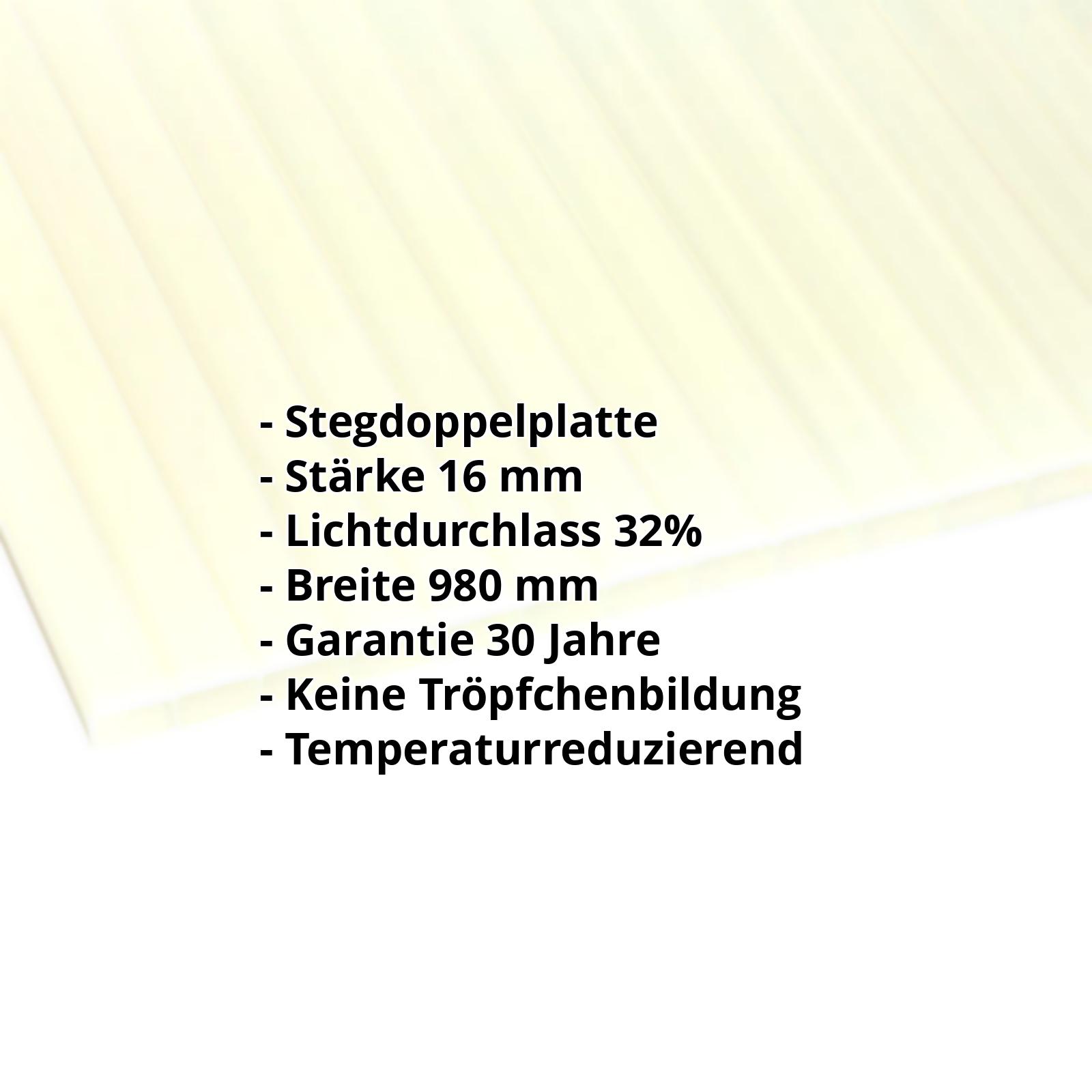Acrylglas Stegplatte | 16 mm | Breite 980 mm | Opal Weiß / Gold | AntiDrop | Temperaturreduzierend | 2000 mm #2