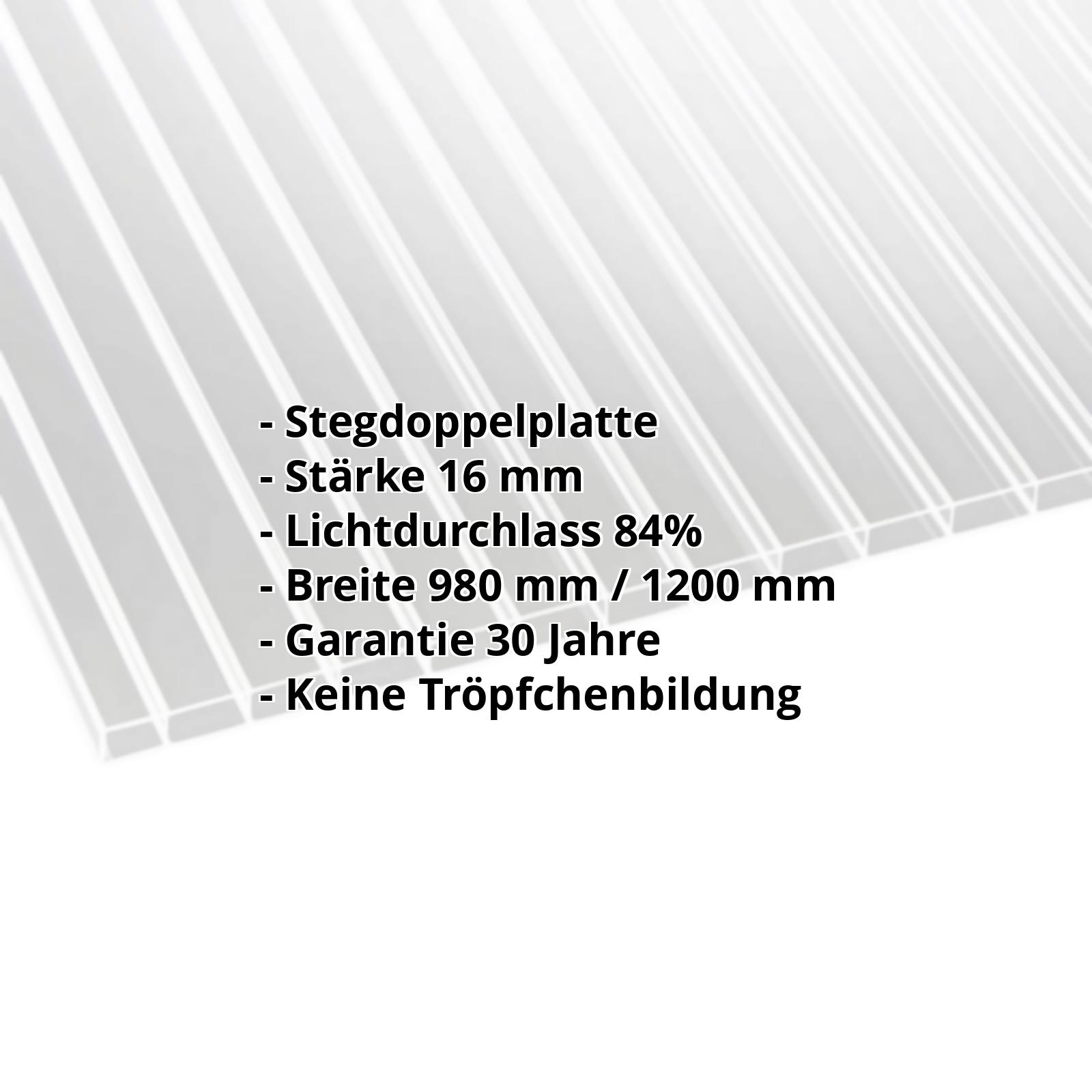 Acrylglas Stegplatte | 16 mm | Breite 1200 mm | Klar | AntiDrop | 2000 mm #2