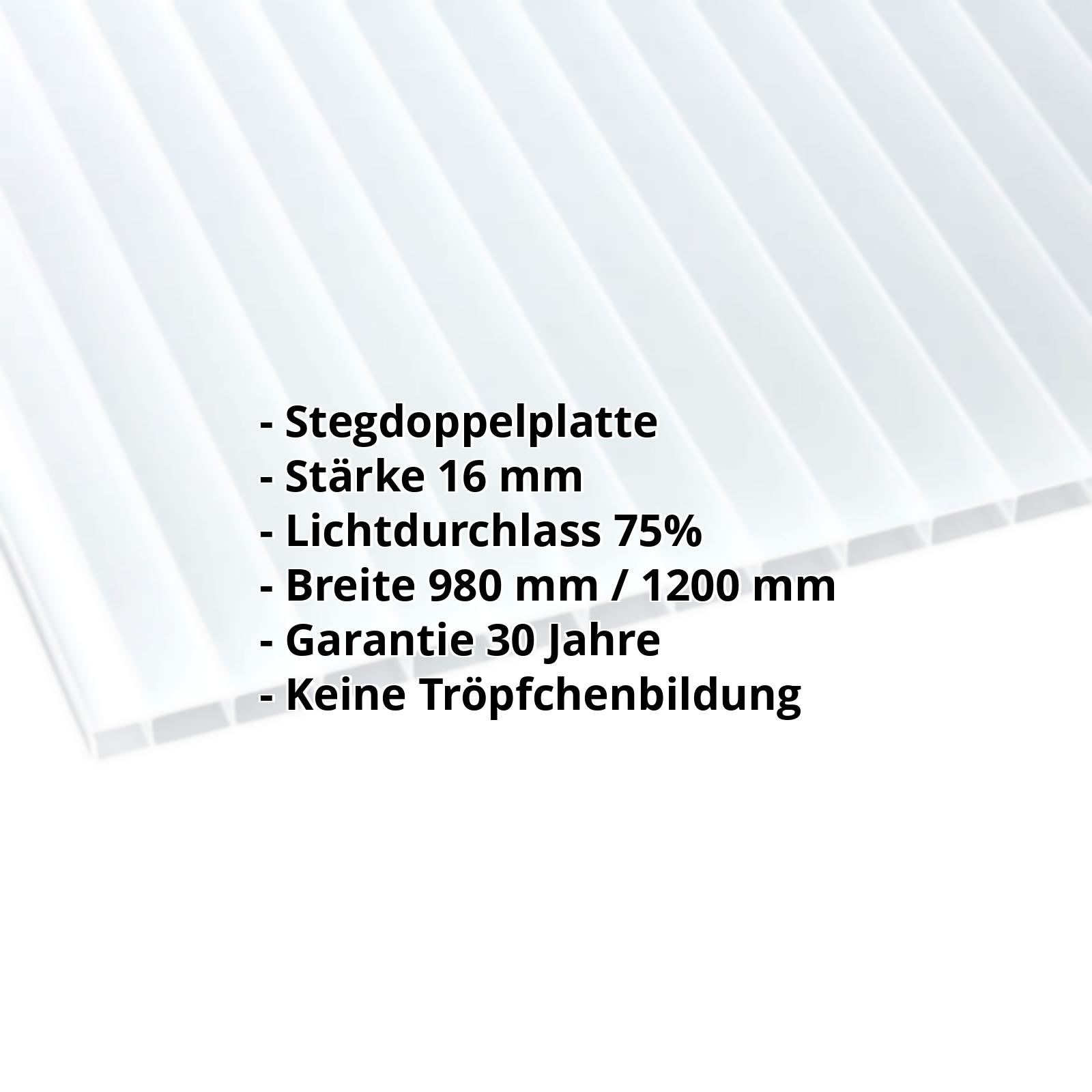 Acrylglas Stegplatte | 16 mm | Breite 1200 mm | Opal Weiß | AntiDrop | 2000 mm #2