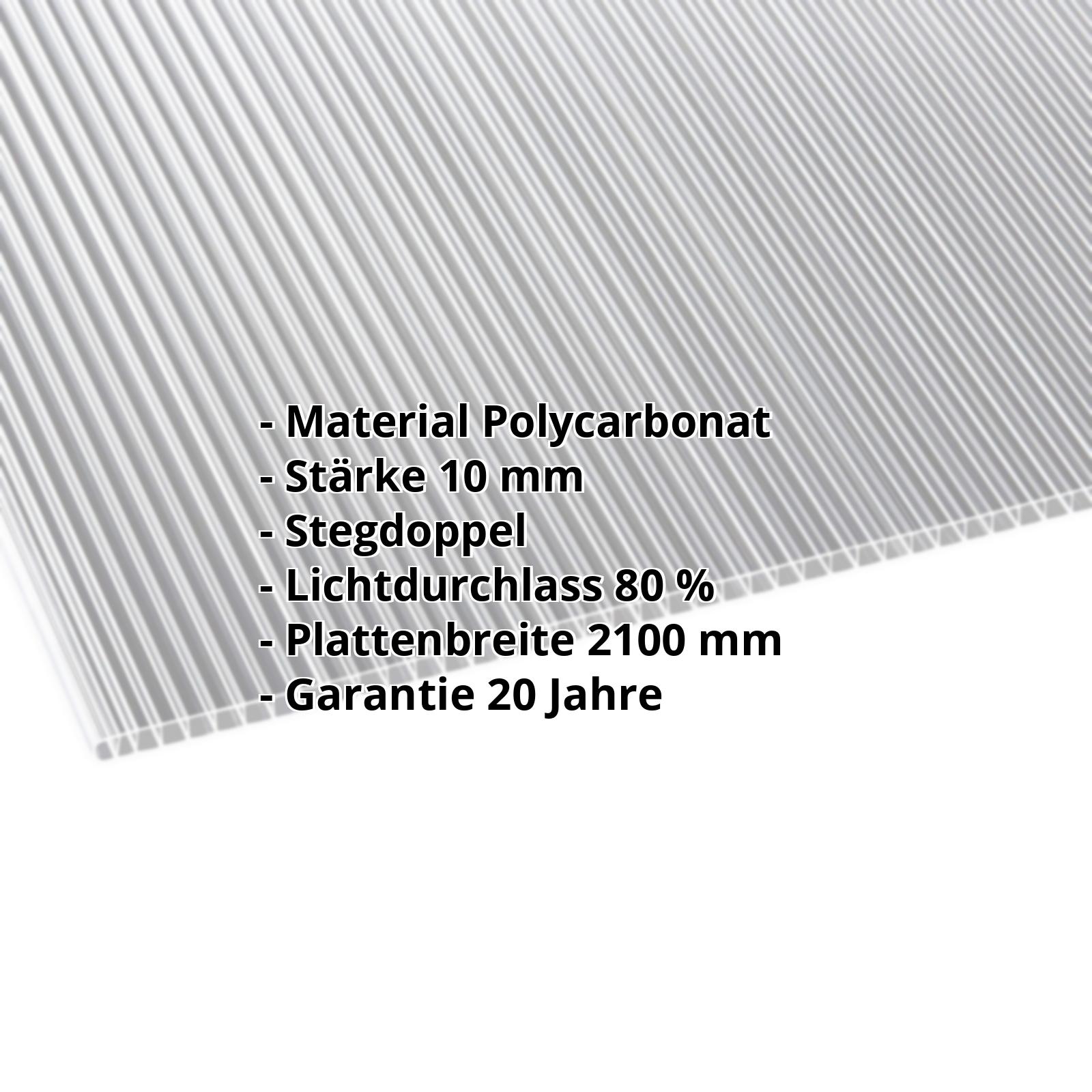Polycarbonat Doppelstegplatte | 10 mm | Breite 2100 mm | Klar | Beidseitiger UV-Schutz | 2000 mm #2