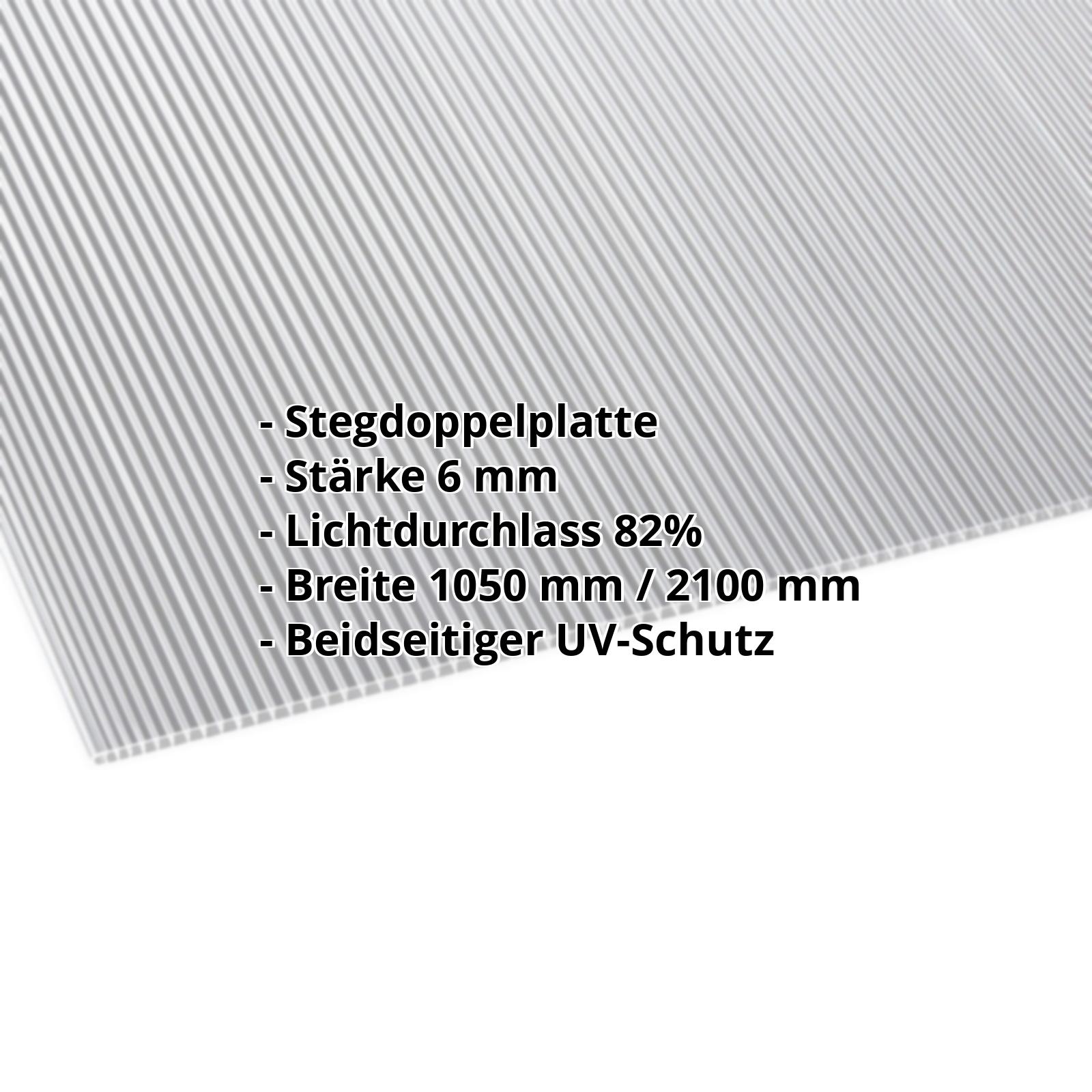 Polycarbonat Doppelstegplatte | 6 mm | Breite 2100 mm | Klar | Beidseitiger UV-Schutz | 2000 mm #2