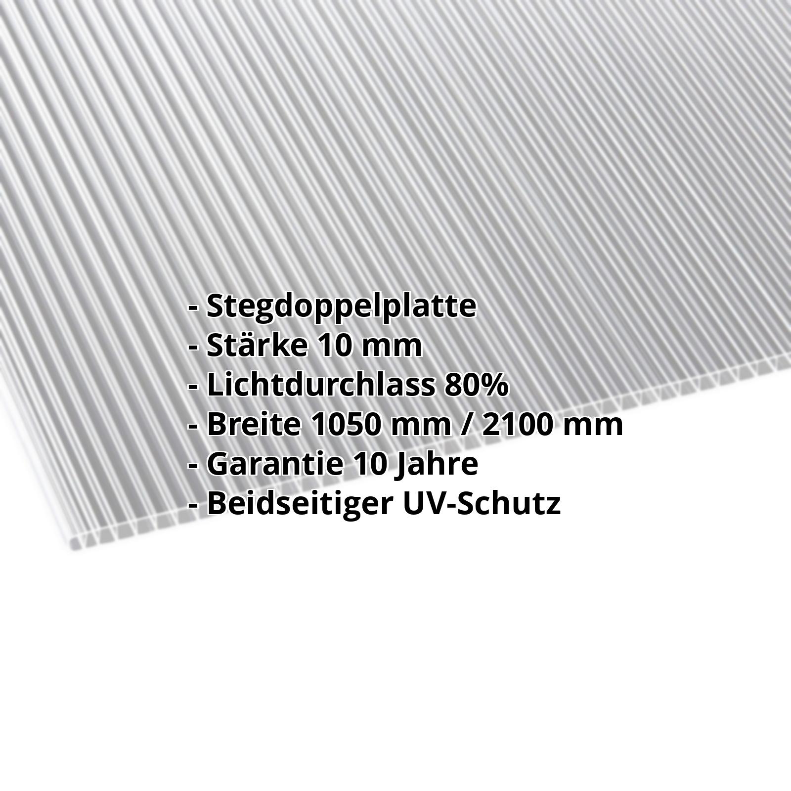 Polycarbonat Stegplatte | 10 mm | Breite 1050 mm | Klar | Beidseitiger UV-Schutz | 2000 mm #2