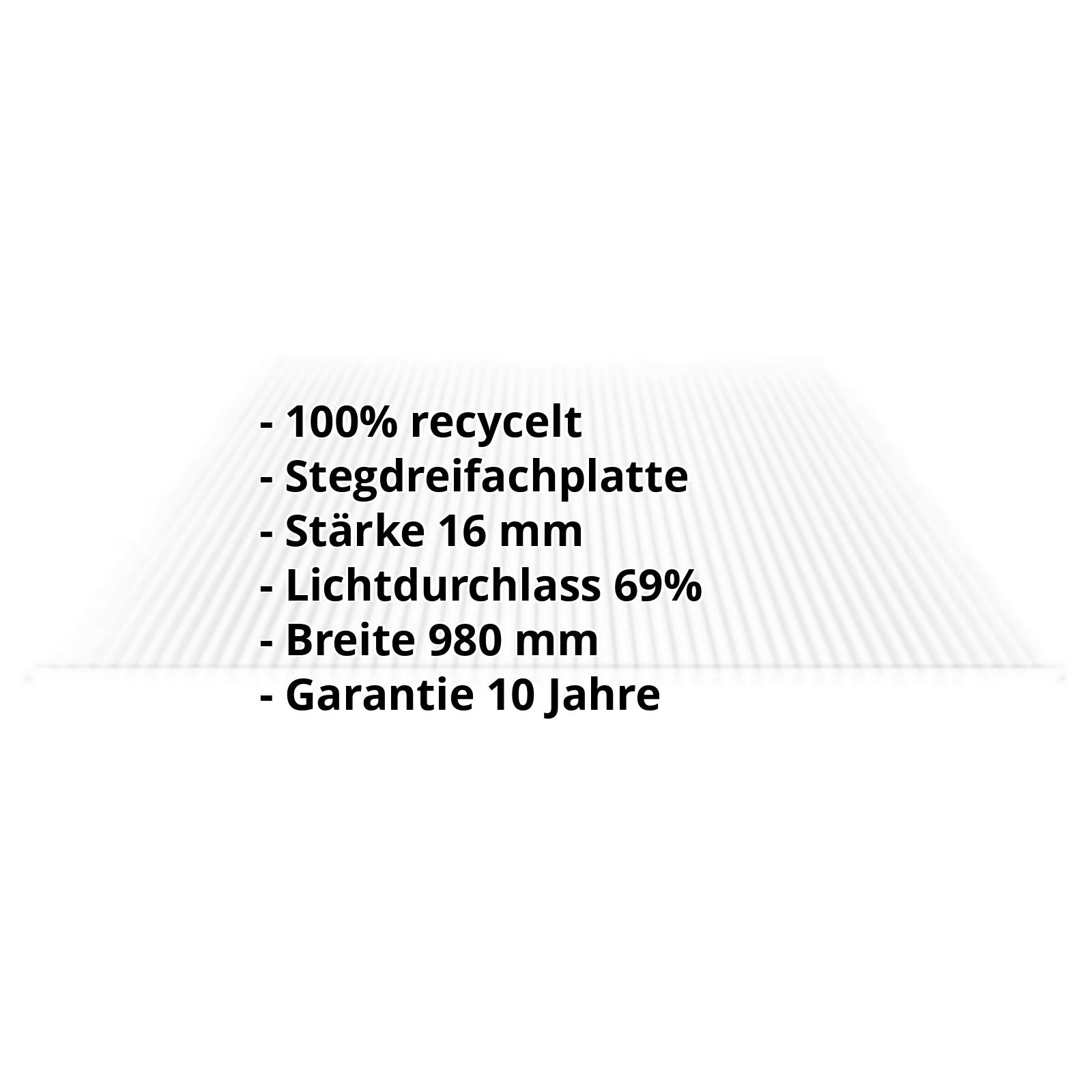 Polycarbonat Stegplatte | 16 mm | Breite 980 mm | Klar | 2nd LIFE LINE | 500 mm #2