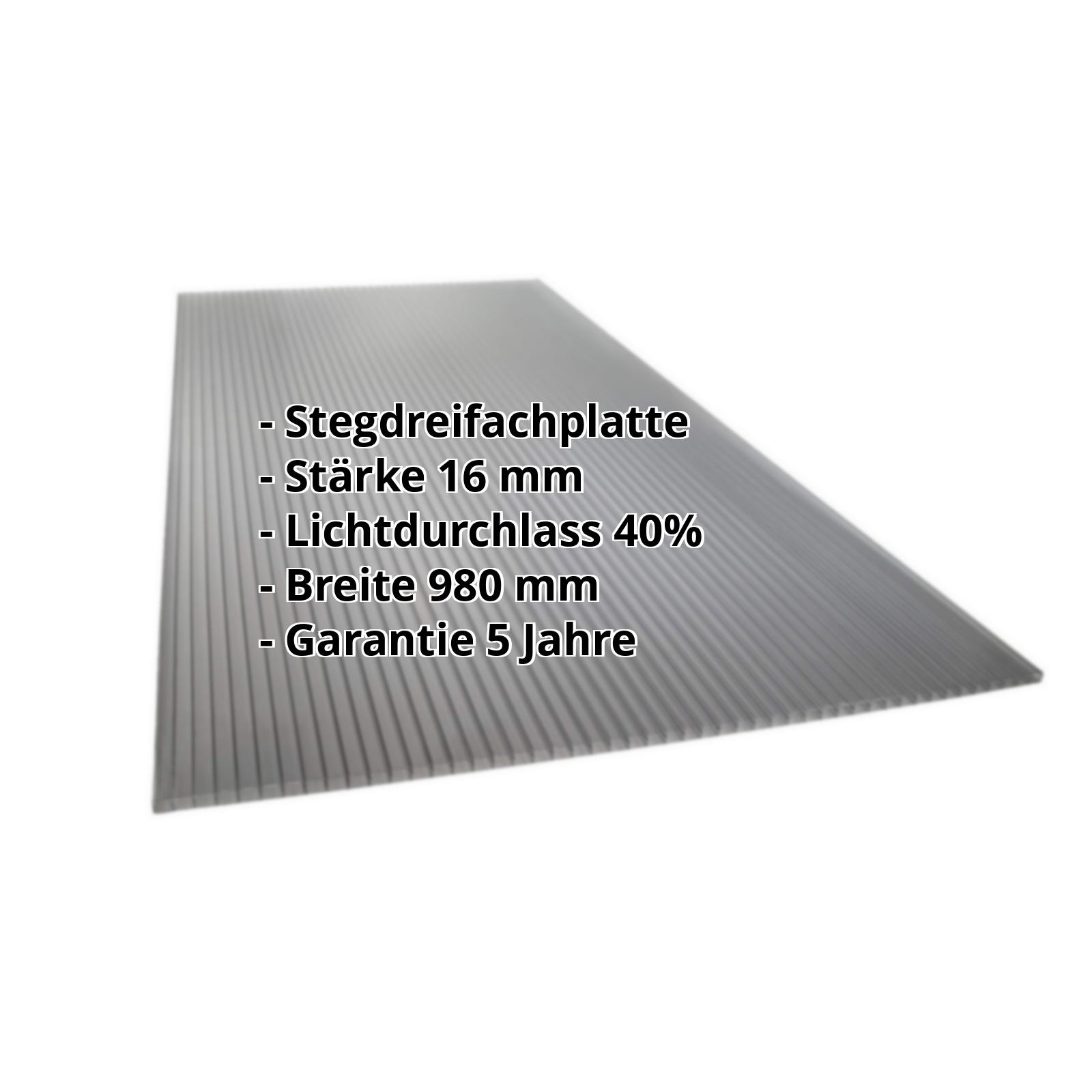 Polycarbonat Stegplatte | 16 mm | Breite 980 mm | Anthrazitgrau | Novalite | 500 mm #2