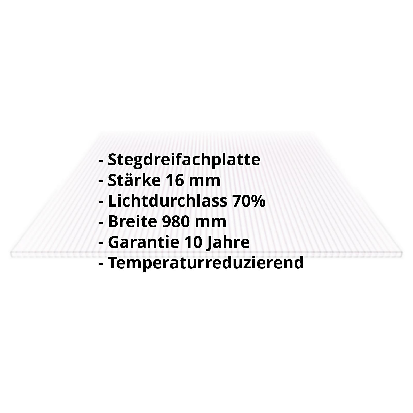Polycarbonat Stegplatte | 16 mm | Breite 980 mm | Klar, leichter Violettschimmer | Temperaturreduzierend | 500 mm #2