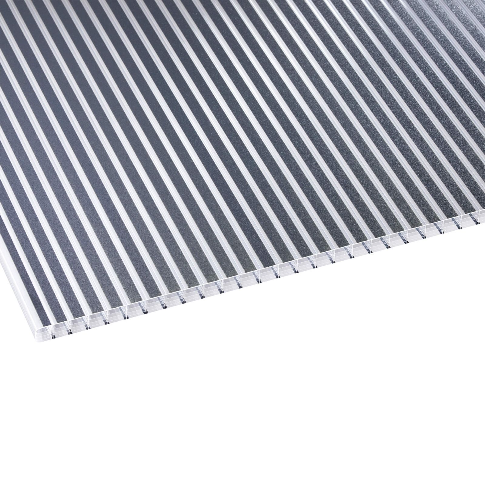 Polycarbonat Stegplatte | 16 mm | Breite 980 mm | Klar / Anthrazit gestreift | Beidseitiger UV-Schutz | 2000 mm