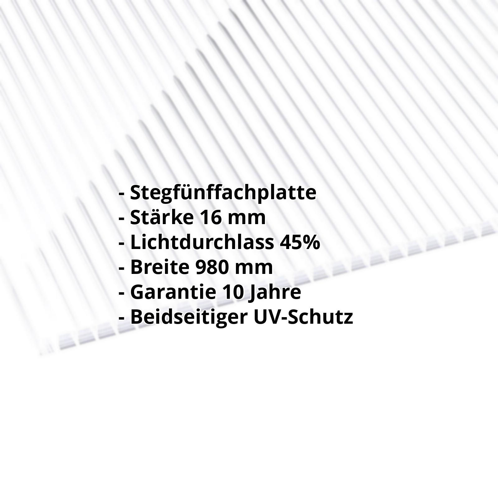 Polycarbonat Stegplatte | 16 mm | Breite 980 mm | Klar / Weiß gestreift | Beidseitiger UV-Schutz | 2000 mm #2