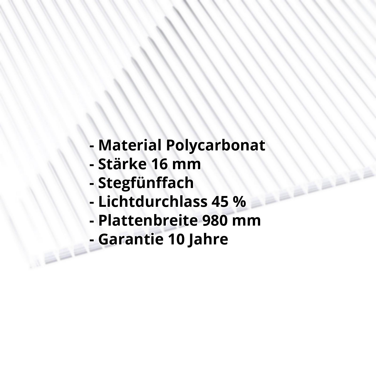 Polycarbonat Stegplatte | 16 mm | Breite 980 mm | Klar / Weiß gestreift | Beidseitiger UV-Schutz | 2000 mm #2