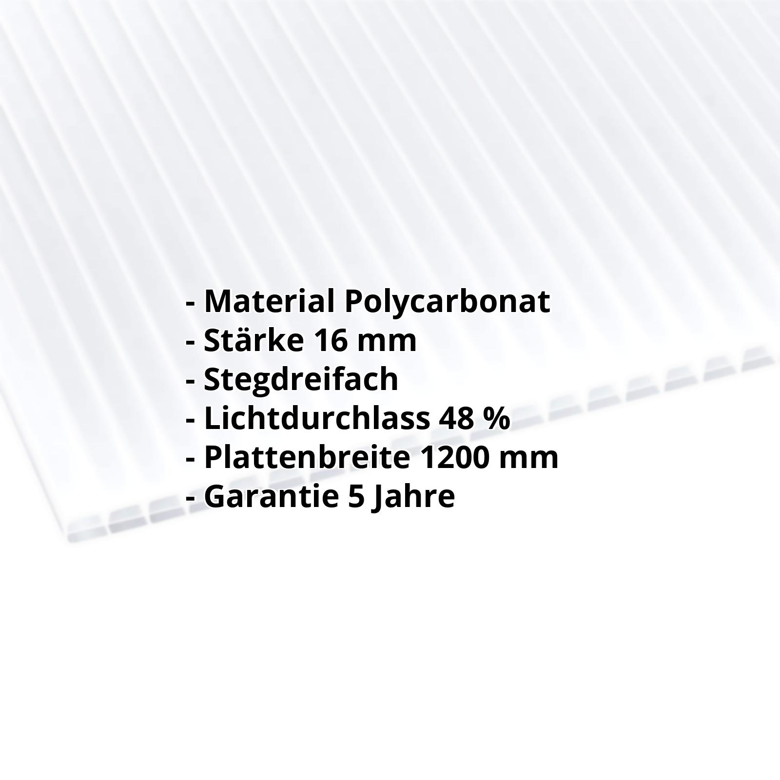 Polycarbonat Stegplatte | 16 mm | Breite 1200 mm | Opal Weiß | Blueline | 2000 mm #2