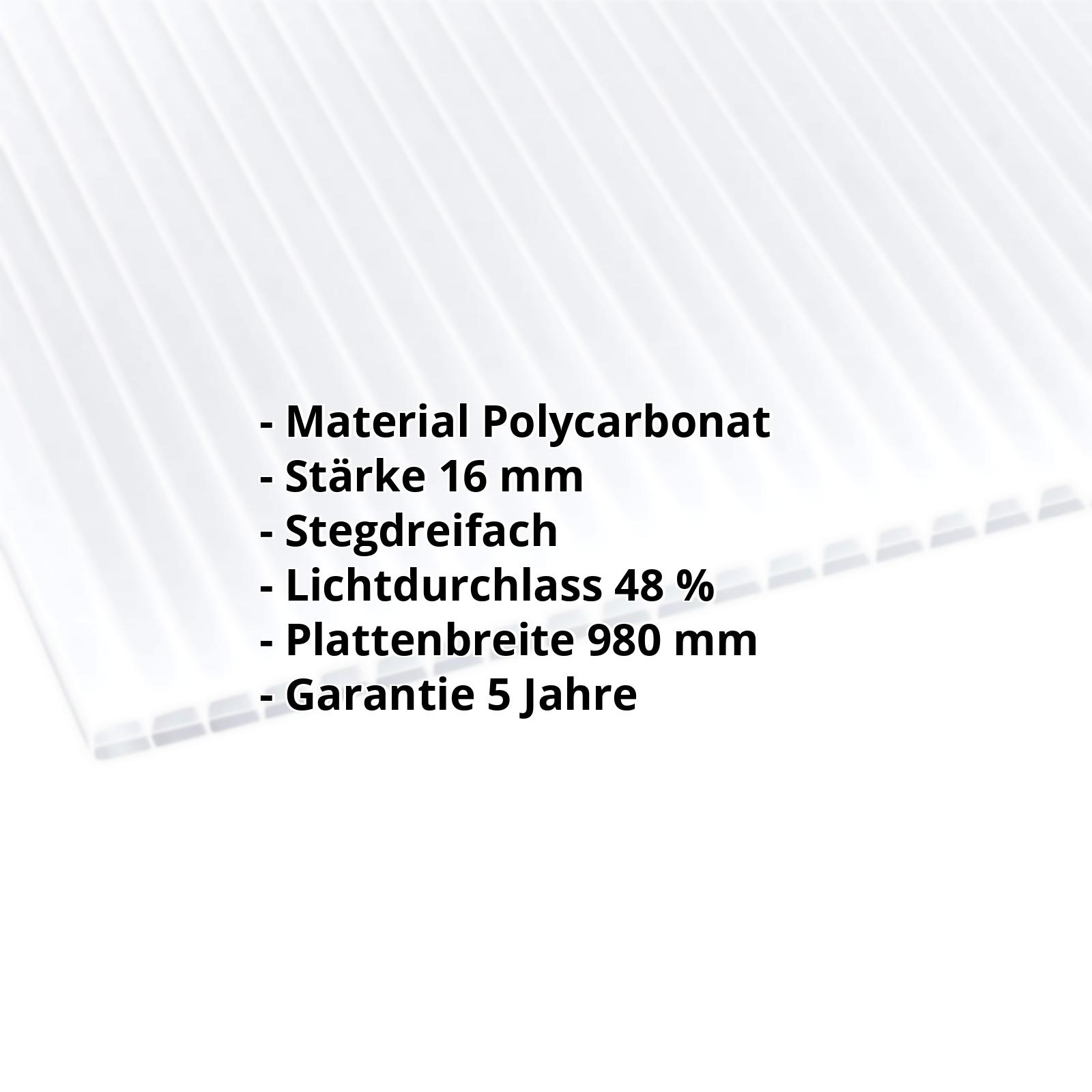 Polycarbonat Stegplatte | 16 mm | Breite 980 mm | Opal Weiß | Blueline | 2000 mm #2