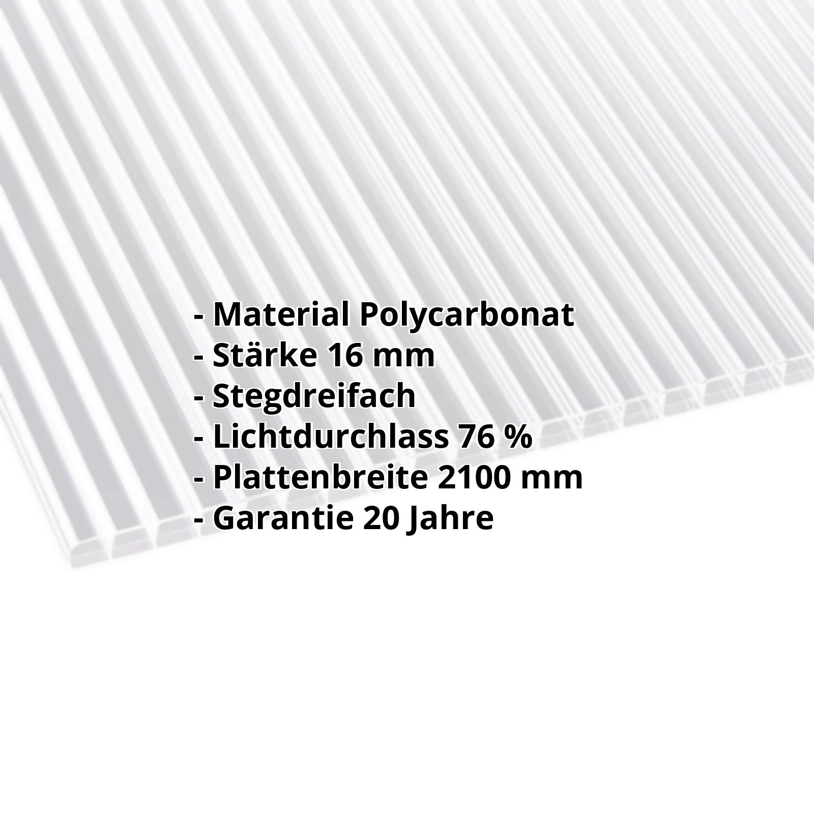 Polycarbonat Stegplatte | 16 mm | Breite 2100 mm | Klar | Beidseitiger UV-Schutz | 2000 mm #2
