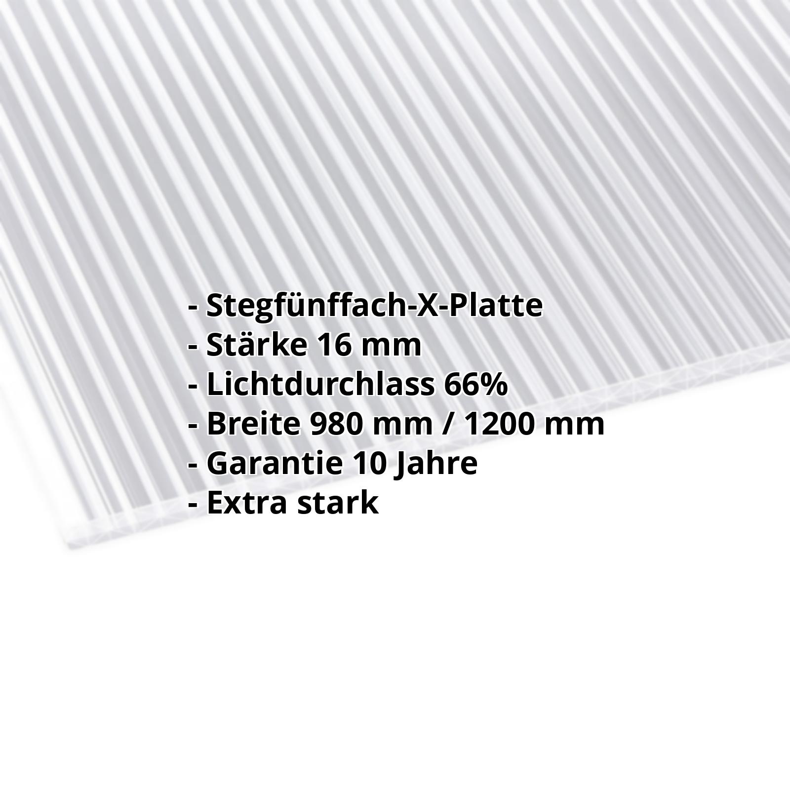 Polycarbonat Stegplatte | 16 mm | Breite 980 mm | Klar | Extra stark | 2000 mm #2