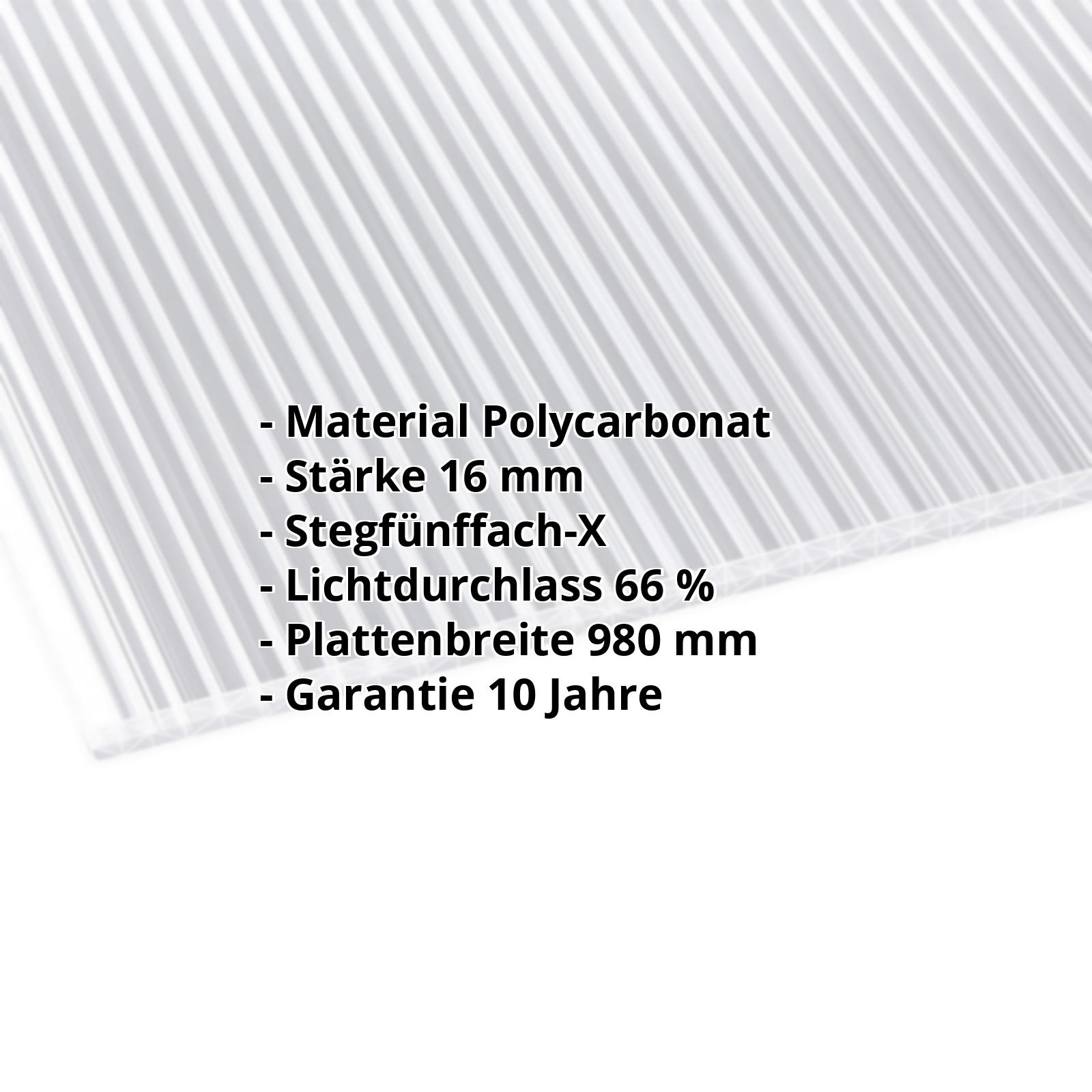 Polycarbonat Stegplatte | 16 mm | Breite 980 mm | Klar | Extra stark | 2000 mm #2