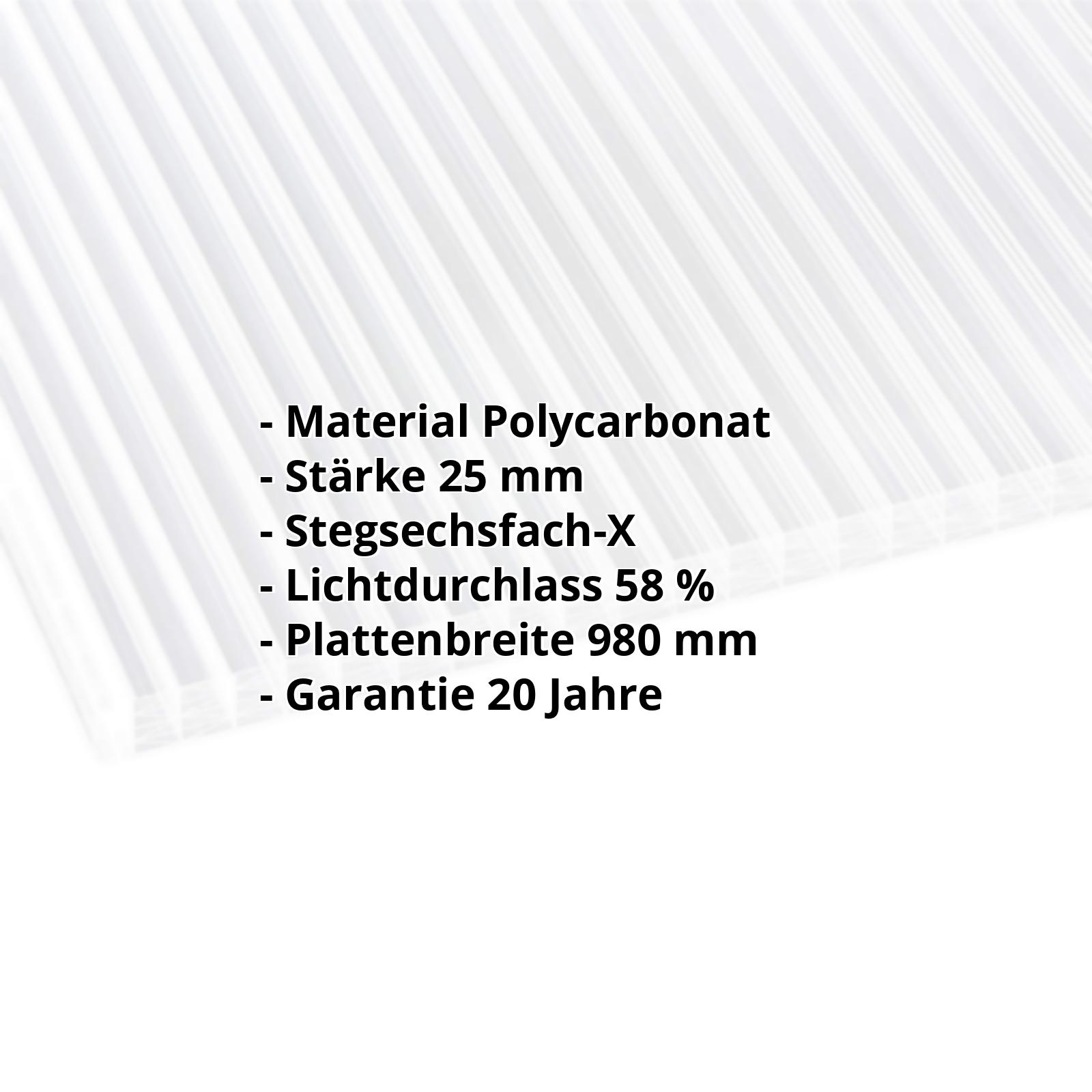 Polycarbonat Stegplatte | 25 mm | Breite 980 mm | Klar | Extra Stark | 2000 mm #2