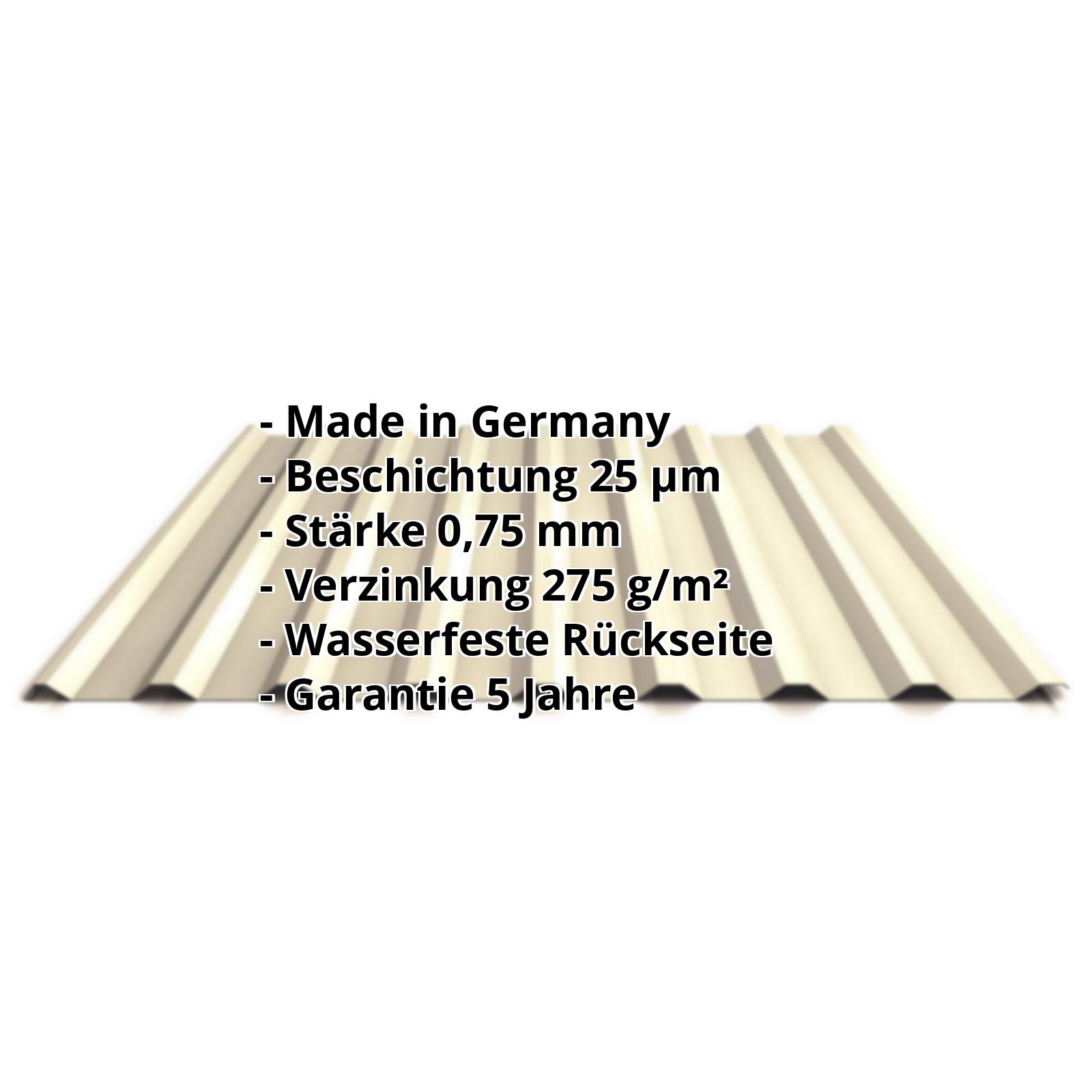 Trapezblech PS20/1100TR | 25 µm Polyester | Dach | Stahl 0,75 mm | 1015 - Hellelfenbein #2