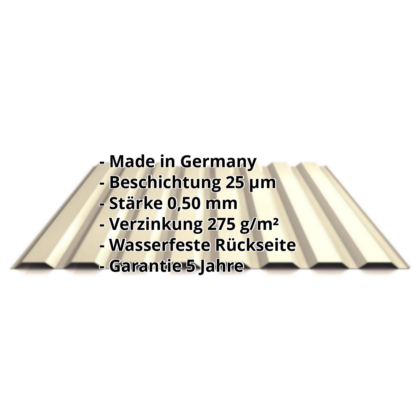 Trapezblech PS20/1100TW | 25 µm Polyester | Wand | Stahl 0,50 mm | 1015 - Hellelfenbein #2