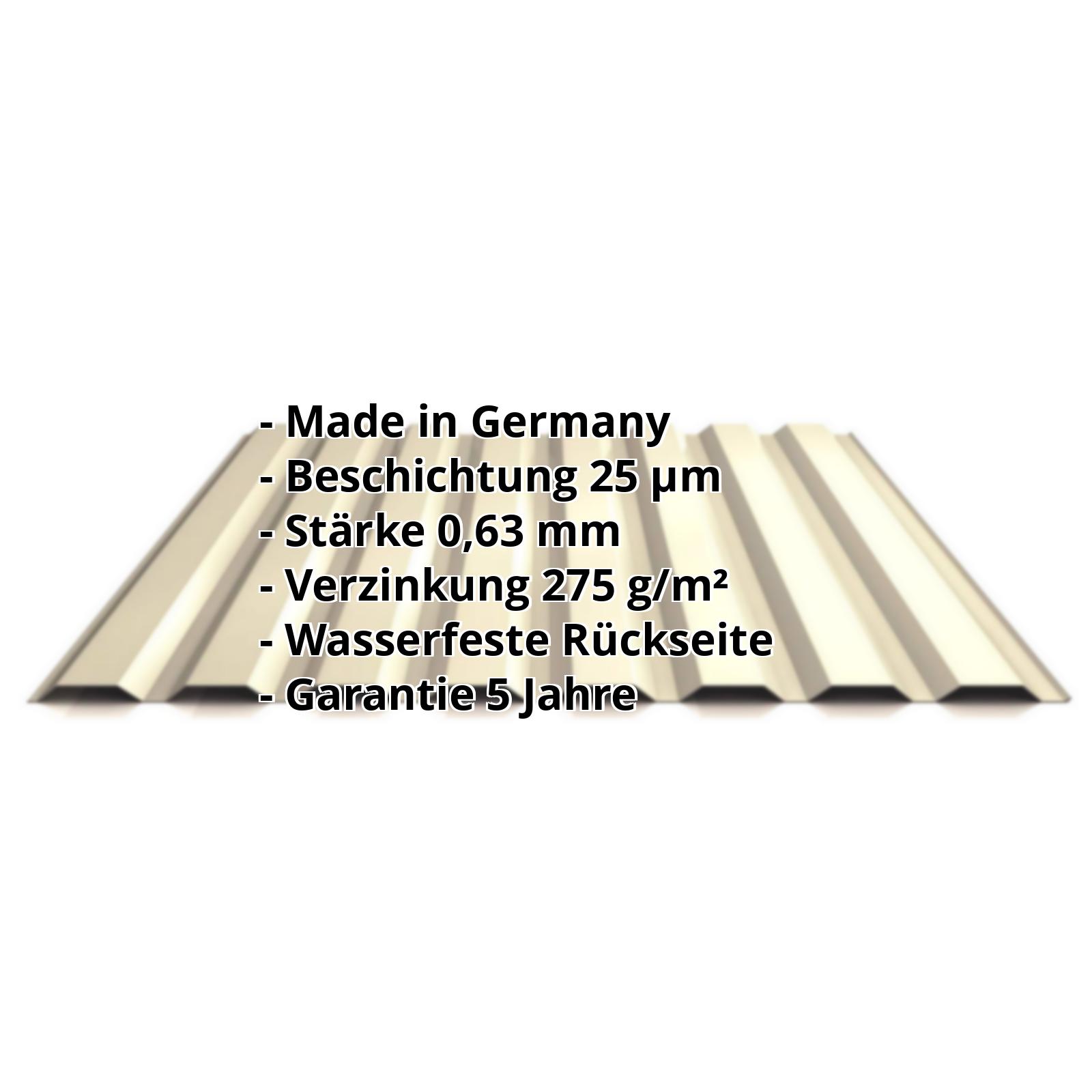 Trapezblech PS20/1100TW | 25 µm Polyester | Wand | Stahl 0,63 mm | 1015 - Hellelfenbein #2