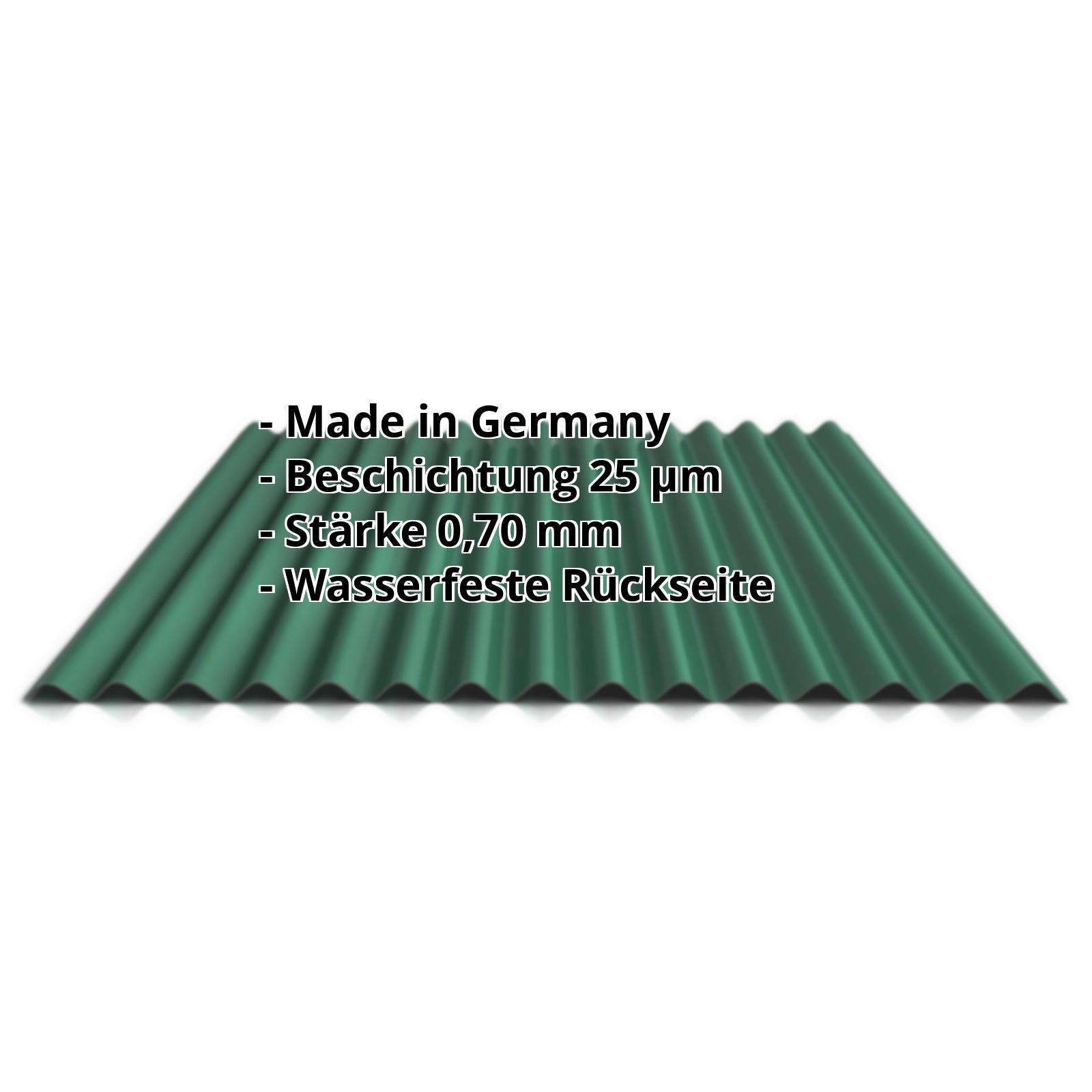 Wellblech PA18/1064CW | 25 µm Polyester | Wand | Aluminium 0,70 mm | 6005 - Moosgrün #2