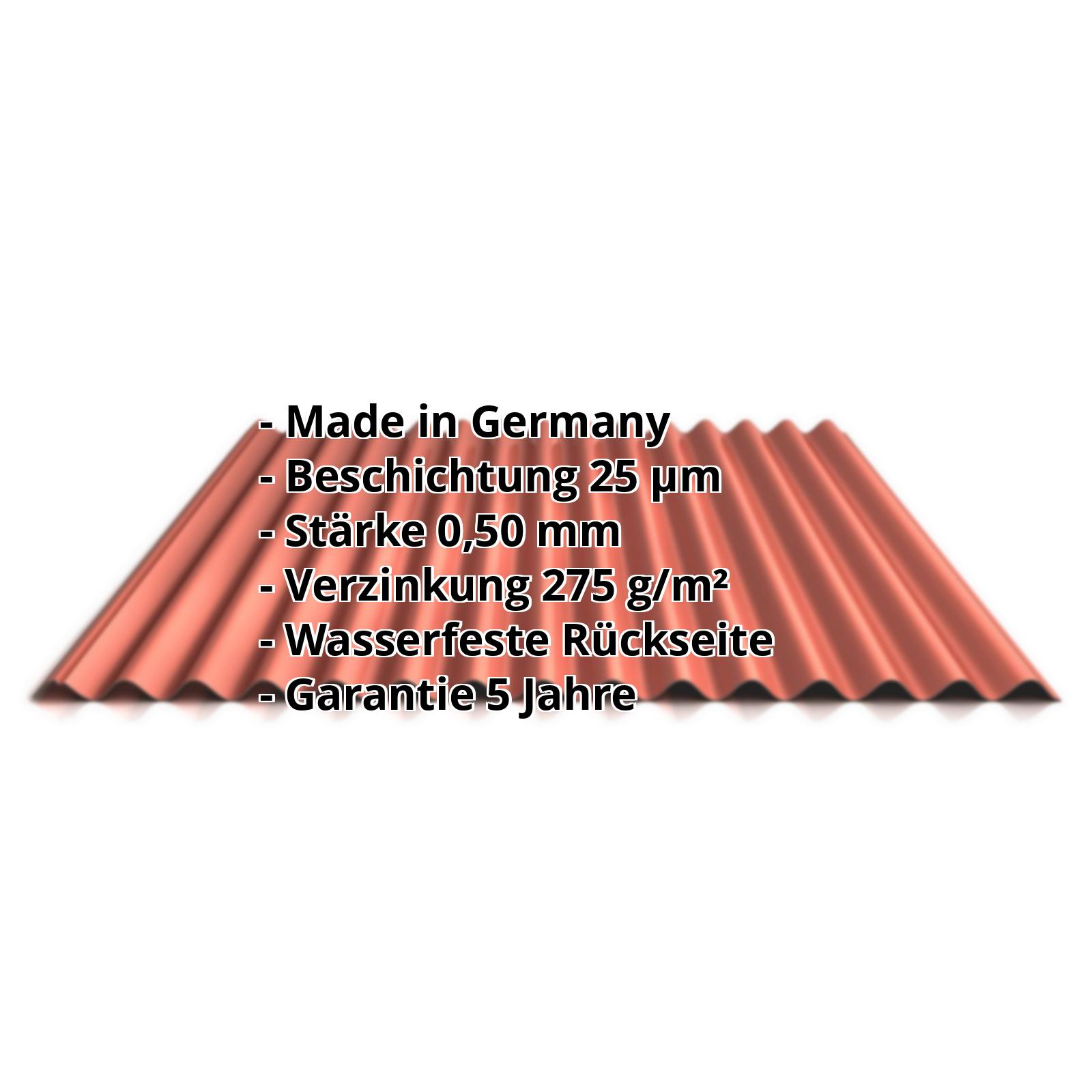 Wellblech PS18/1064CR | 25 µm Polyester | Dach | Stahl 0,50 mm | 8004 - Kupferbraun #2