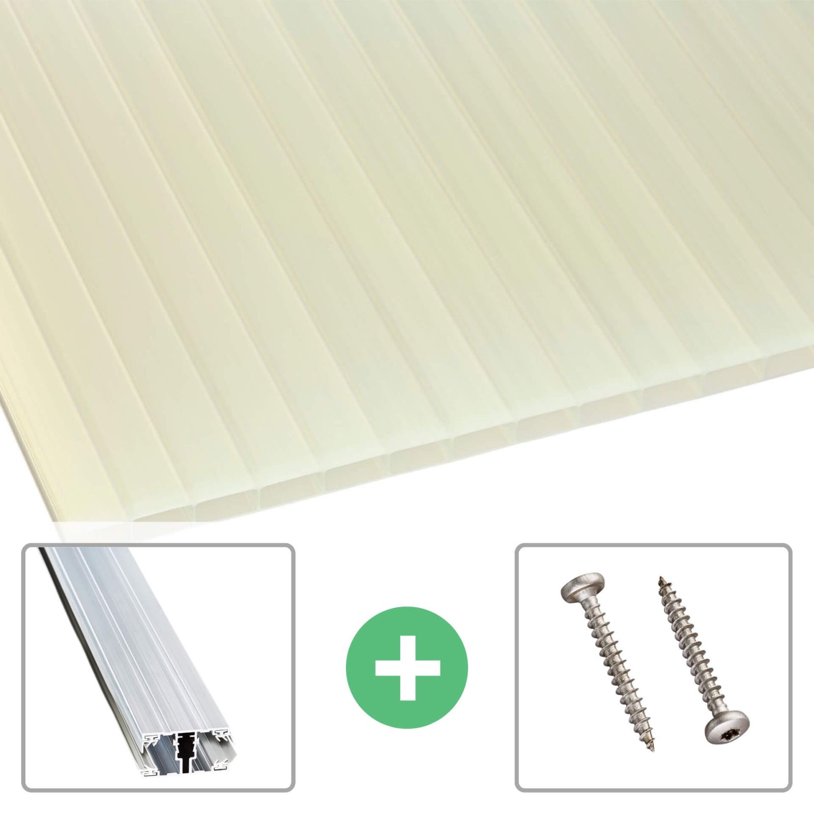 Acrylglas Stegdoppelplatte | 16 mm | Profil A1 | Sparpaket | Plattenbreite 980 mm | Opal Weiß / Gold | Breite 3,08 m | Länge 2,00 m #1