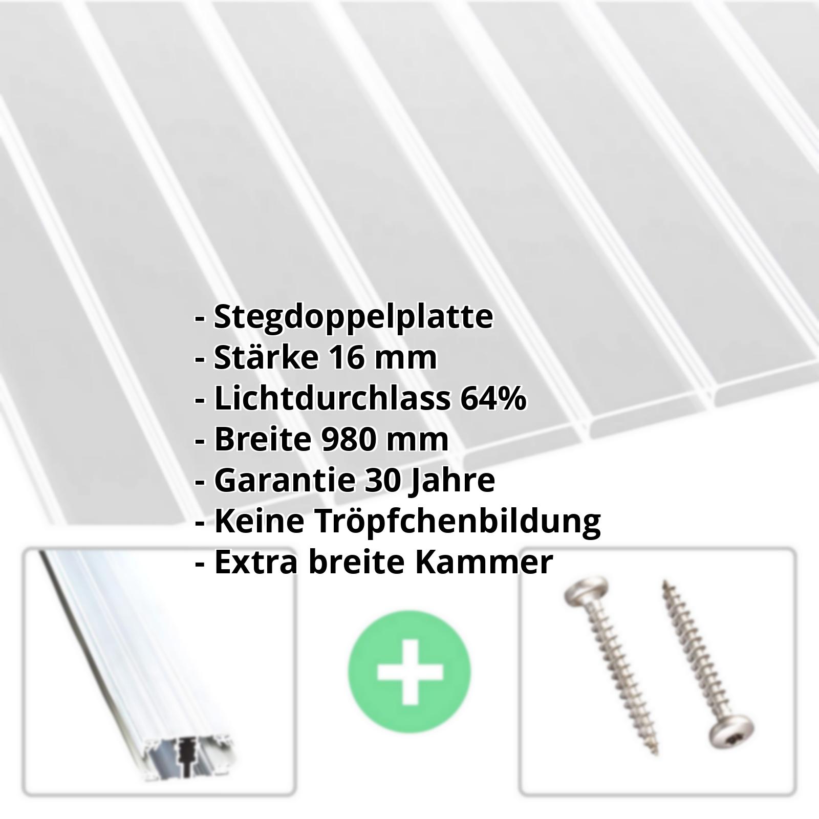 Acrylglas Stegplatte | 16 mm | Profil A1 | Sparpaket | Plattenbreite 980 mm | Klar | Breitkammer | Breite 3,08 m | Länge 2,00 m #2