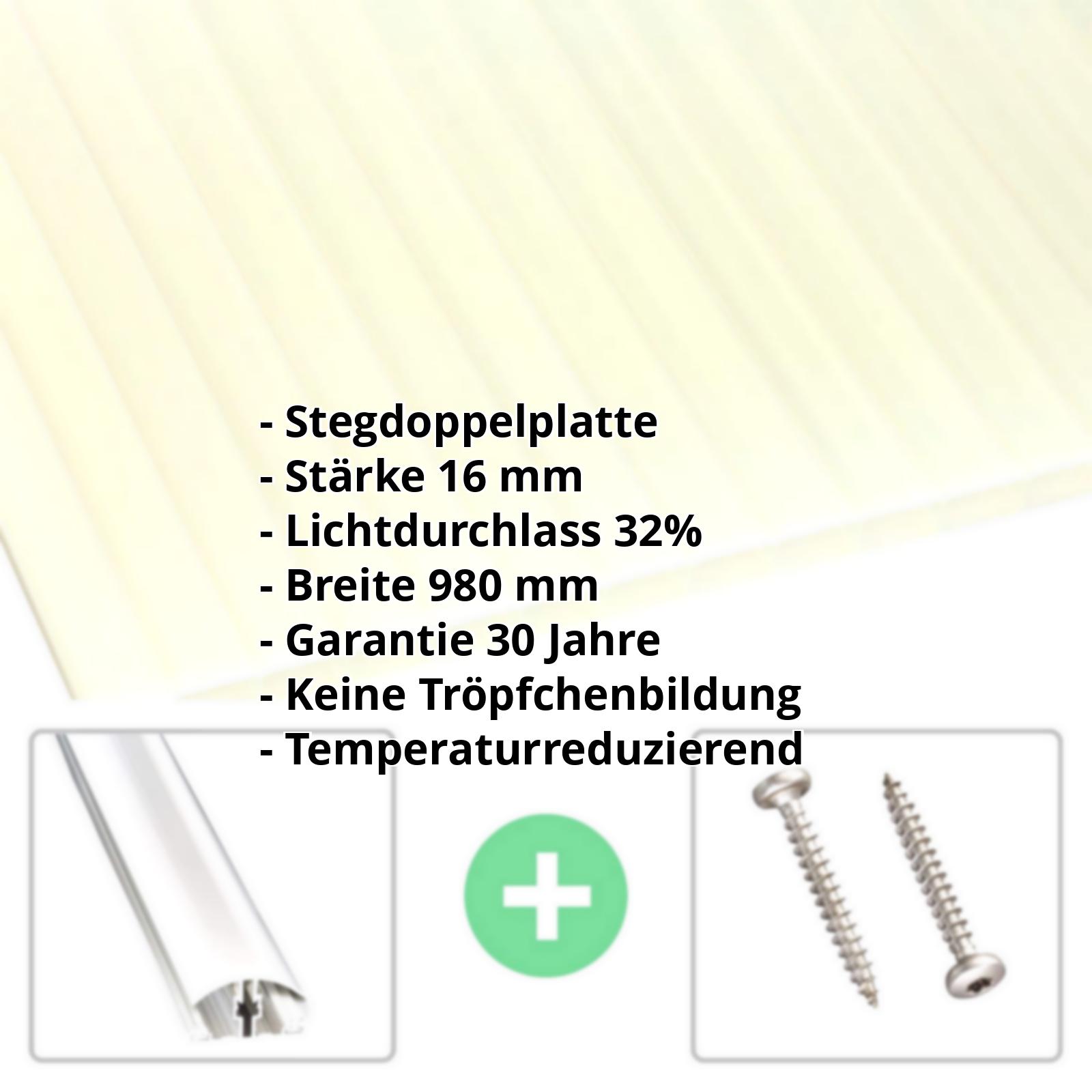Acrylglas Stegplatte | 16 mm | Profil A4 | Sparpaket | Plattenbreite 980 mm | Opal Weiß / Gold | Breite 3,09 m | Länge 2,00 m #2