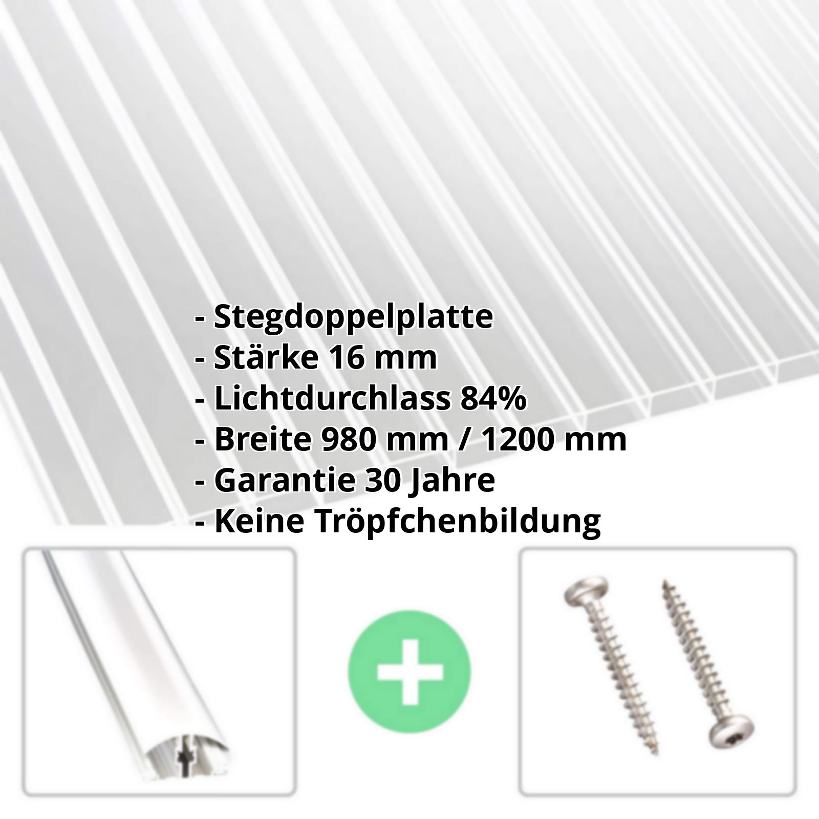 Acrylglas Stegplatte | 16 mm | Profil A4 | Sparpaket | Plattenbreite 980 mm | Klar | Breite 3,09 m | Länge 2,00 m #2