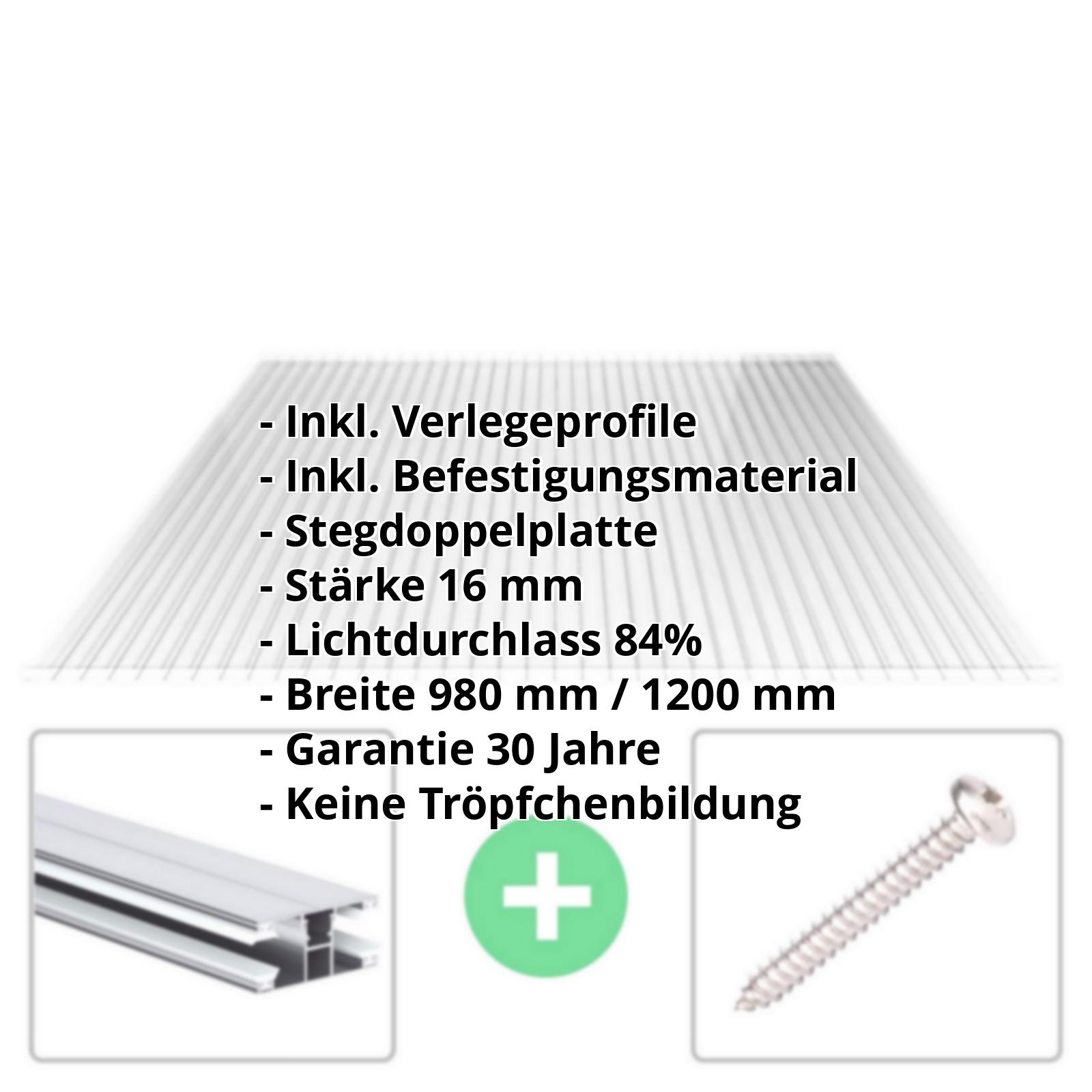 Acrylglas Stegplatte | 16 mm | Profil DUO | Sparpaket | Plattenbreite 980 mm | Klar | Breite 3,09 m | Länge 2,00 m #2