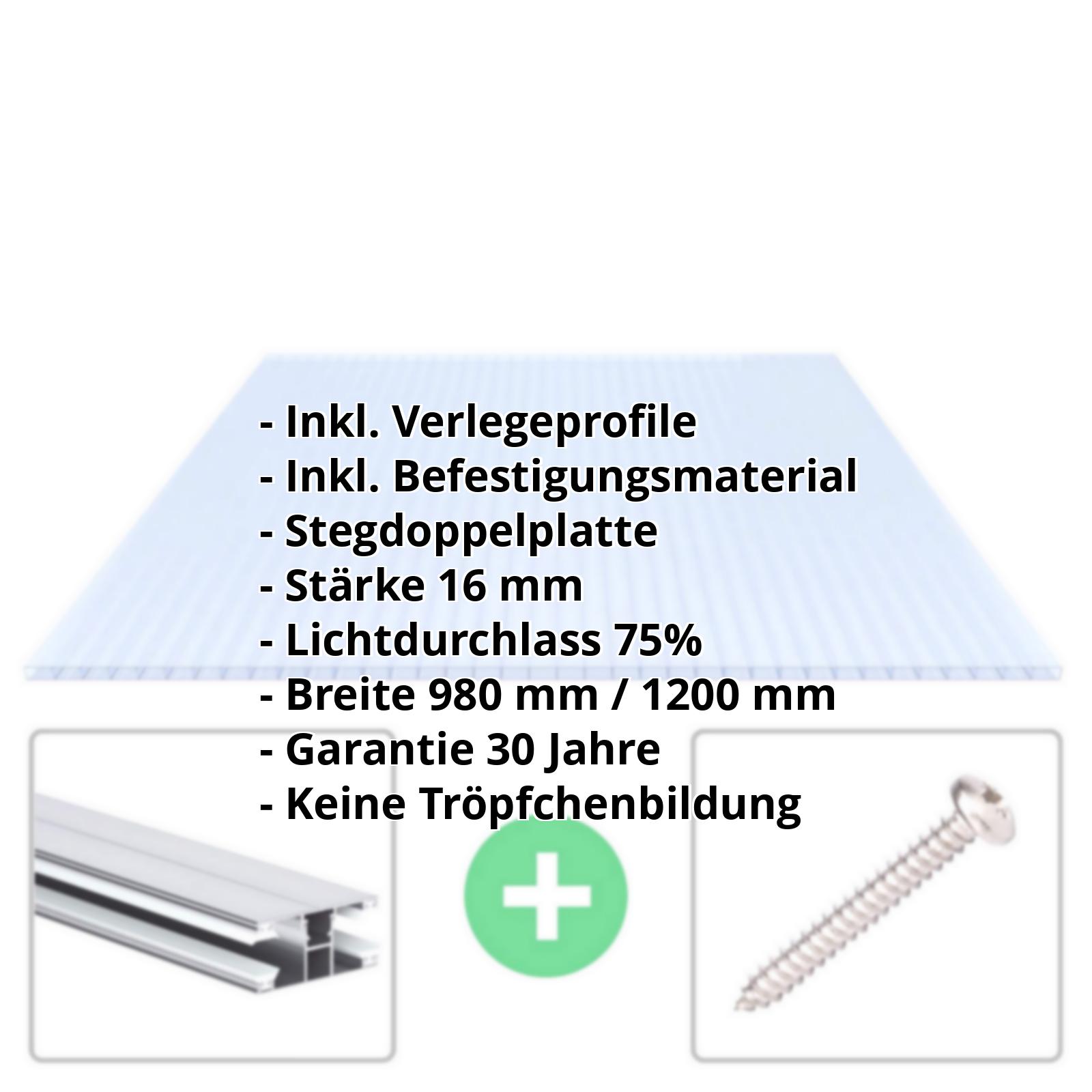 Acrylglas Stegplatte | 16 mm | Profil DUO | Sparpaket | Plattenbreite 980 mm | Lichtblau | Breite 3,09 m | Länge 2,00 m #2
